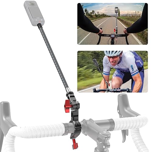 KOQEIEY Bike Motorcycle Handlebar Mount for Insta360 X5, DJI Osmo 360, Third-Person Bike Handlebar Selfie Stick Mount with Ratchet Interface