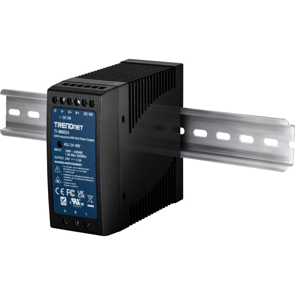 TRENDnet 60W, 24V DC, 2.5A AC to DC DIN-Rail Power Supply, TI-M6024