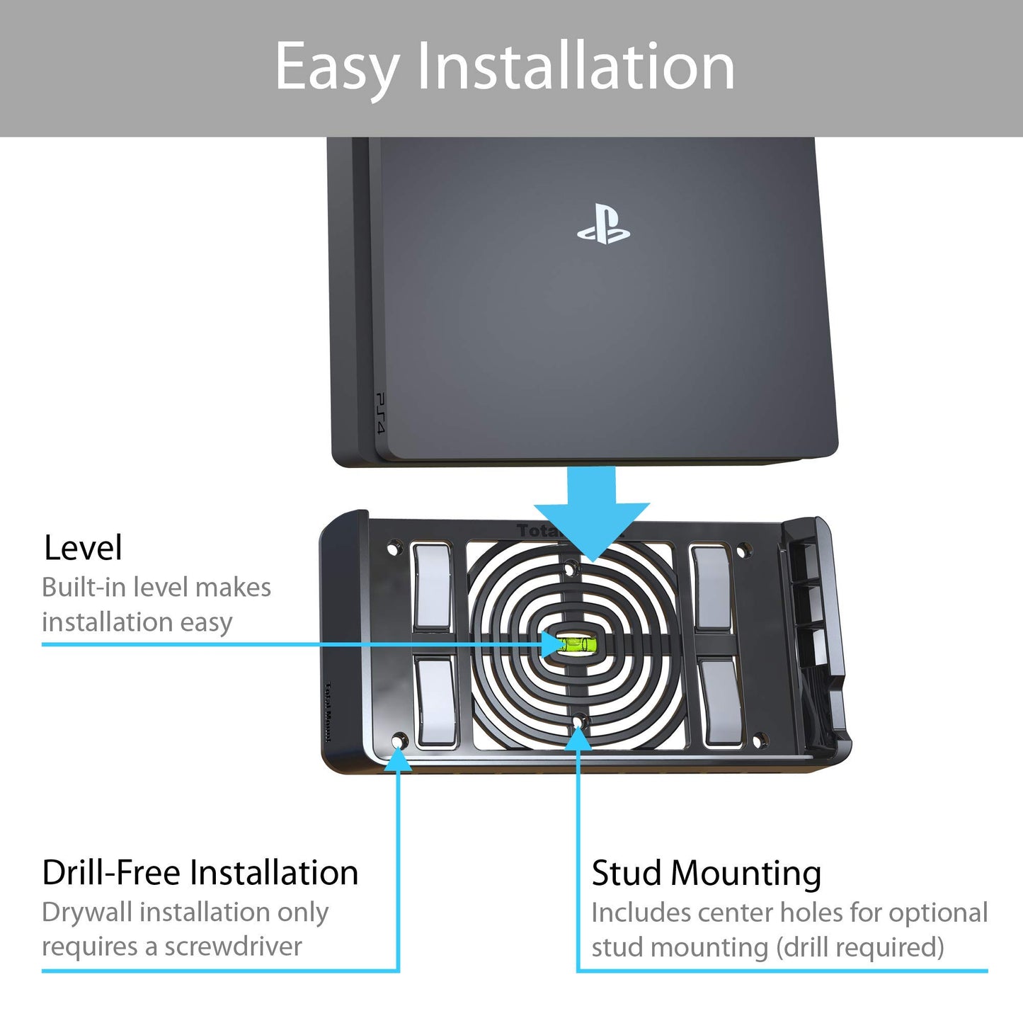 TotalMount Wall Mounting System for Sony PlayStation 4 Slim (Mounts PS4 Slim on Wall Near TV)