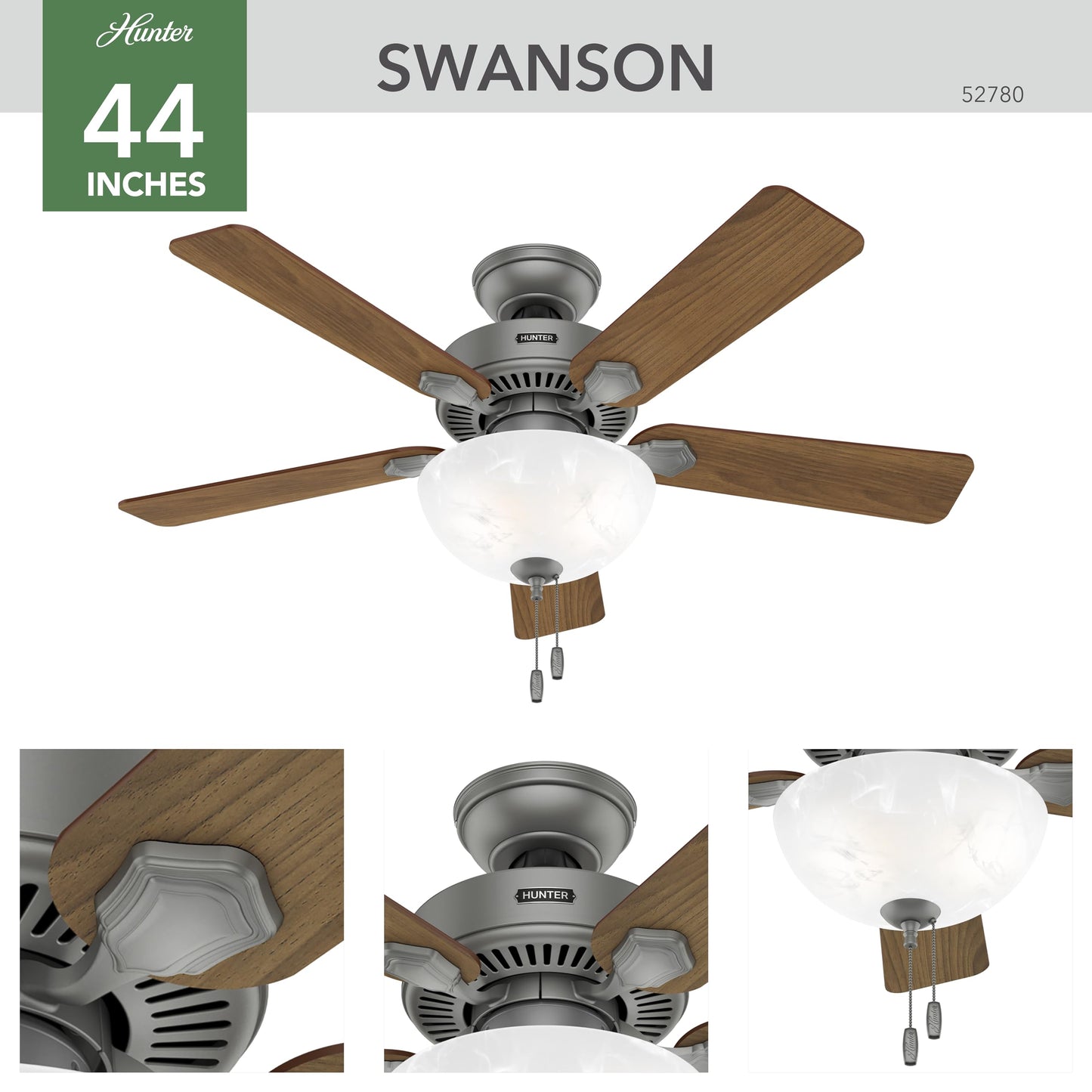 Hunter Swanson ENERGY STAR with LED Bowl 44 inch Matte Silver - Autumn Walnut