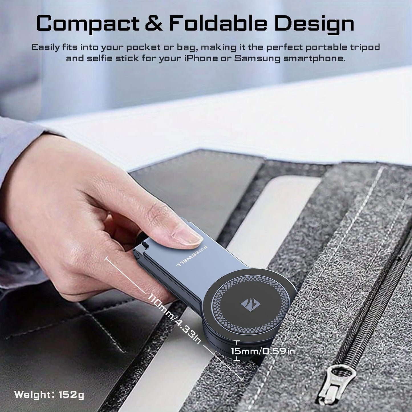Freewell Magnetic Foldable Phone Tripod Stand Selfie Stick for iPhone & Samsung - Arca-Compatible & Rig Angle Adjustment & MagSafe Compatible