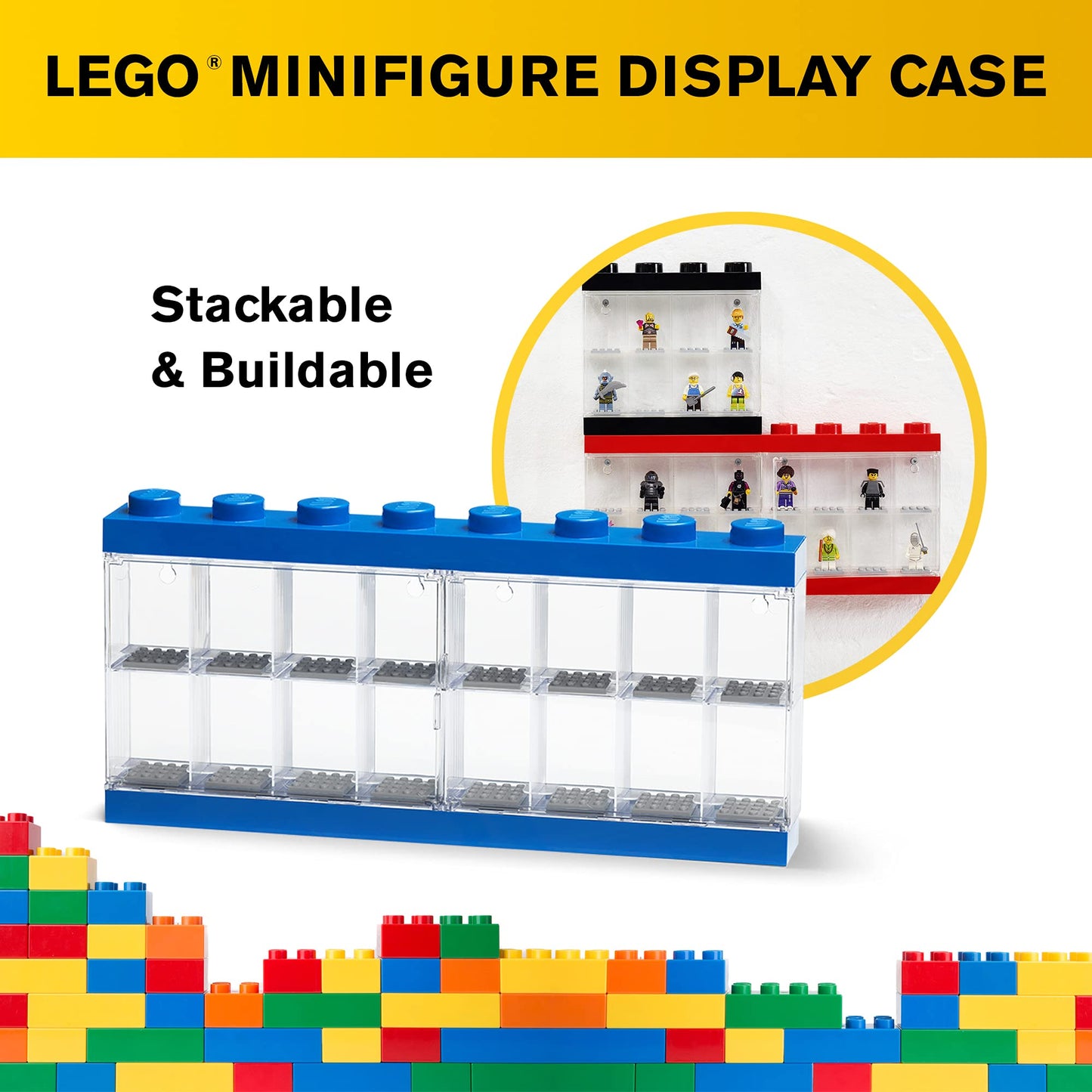 Room Copenhagen Lego Minifigure Display Case, Stackable Storage Container for Collectible Figurines, 8 Stud, Bright Blue