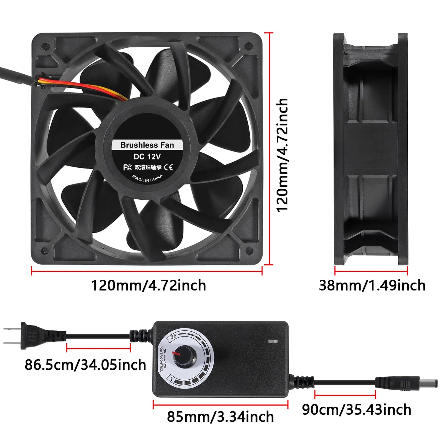 DORHEA 120mm Fan 120mm x 38mm 110V 220V AC Powered Cooling Fan with Speed Controller 3V to 12V 1238 AC for Cooling Ventilation Exhaust Projects