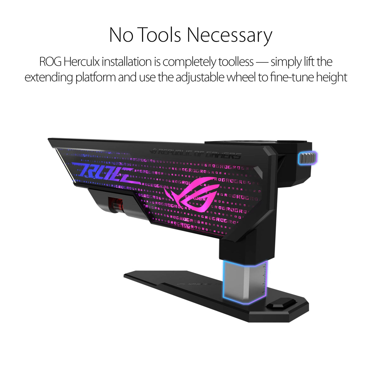ASUS ROG Herculx GPU Anti-Sag Holder, Solid Zinc Alloy Construction, Easy Toolless Installation, Included Spirit Level, Adjustable Height, Wide