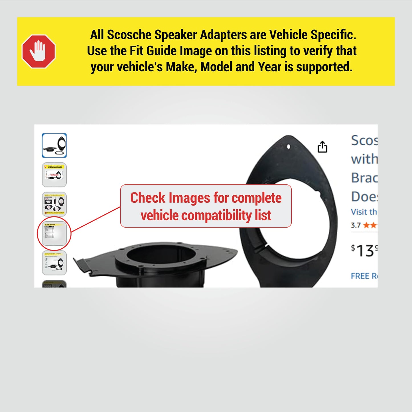 Scosche SAGMSV656 6.5-6.75” Speaker Adapters Compatible with Select 2014-2021 GM Trucks and SUVs - Adapter Brackets for 6 1/2" to 6 3/4" Car Speakers