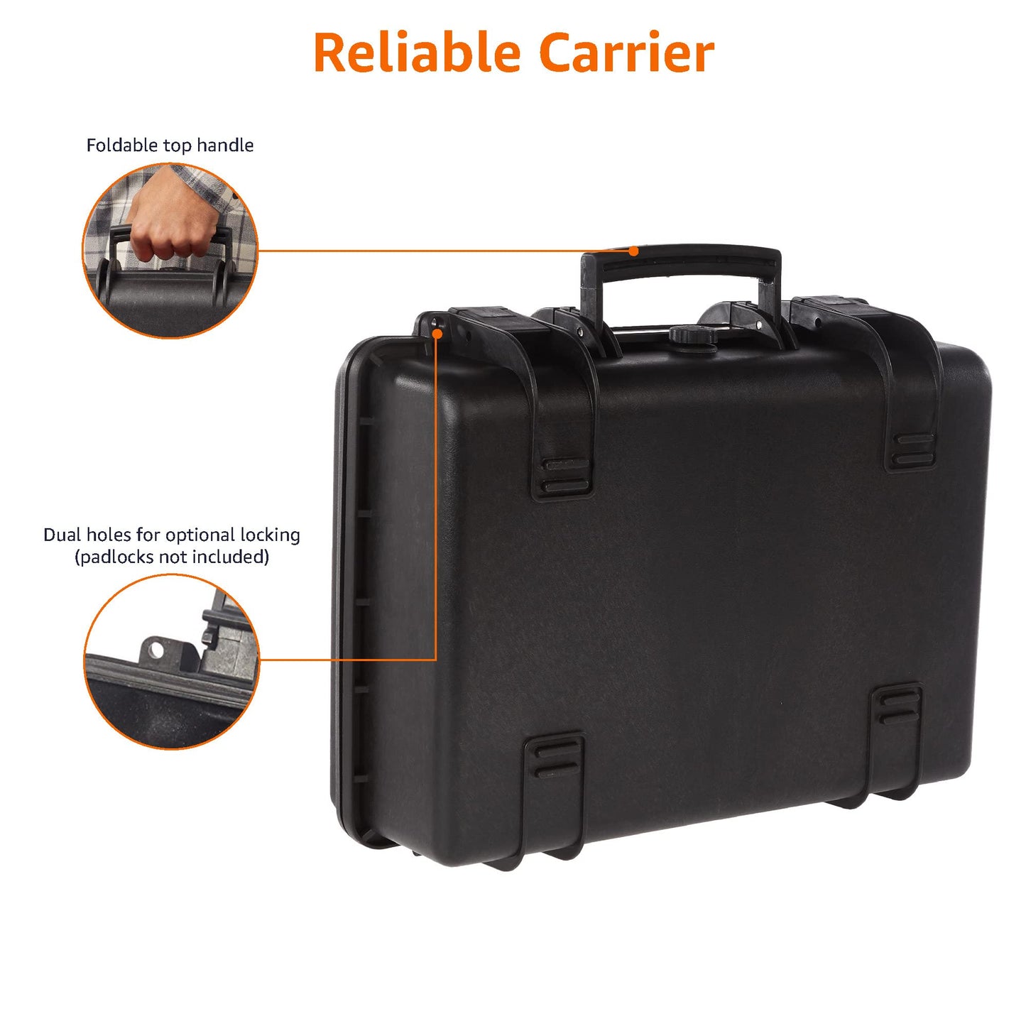 Amazon Basics Portable Hard Camera Case for DSLR Equipment, Customizable Fit, Protective Water Resistant, Medium, Black, 18"L x 14"W x 6"H