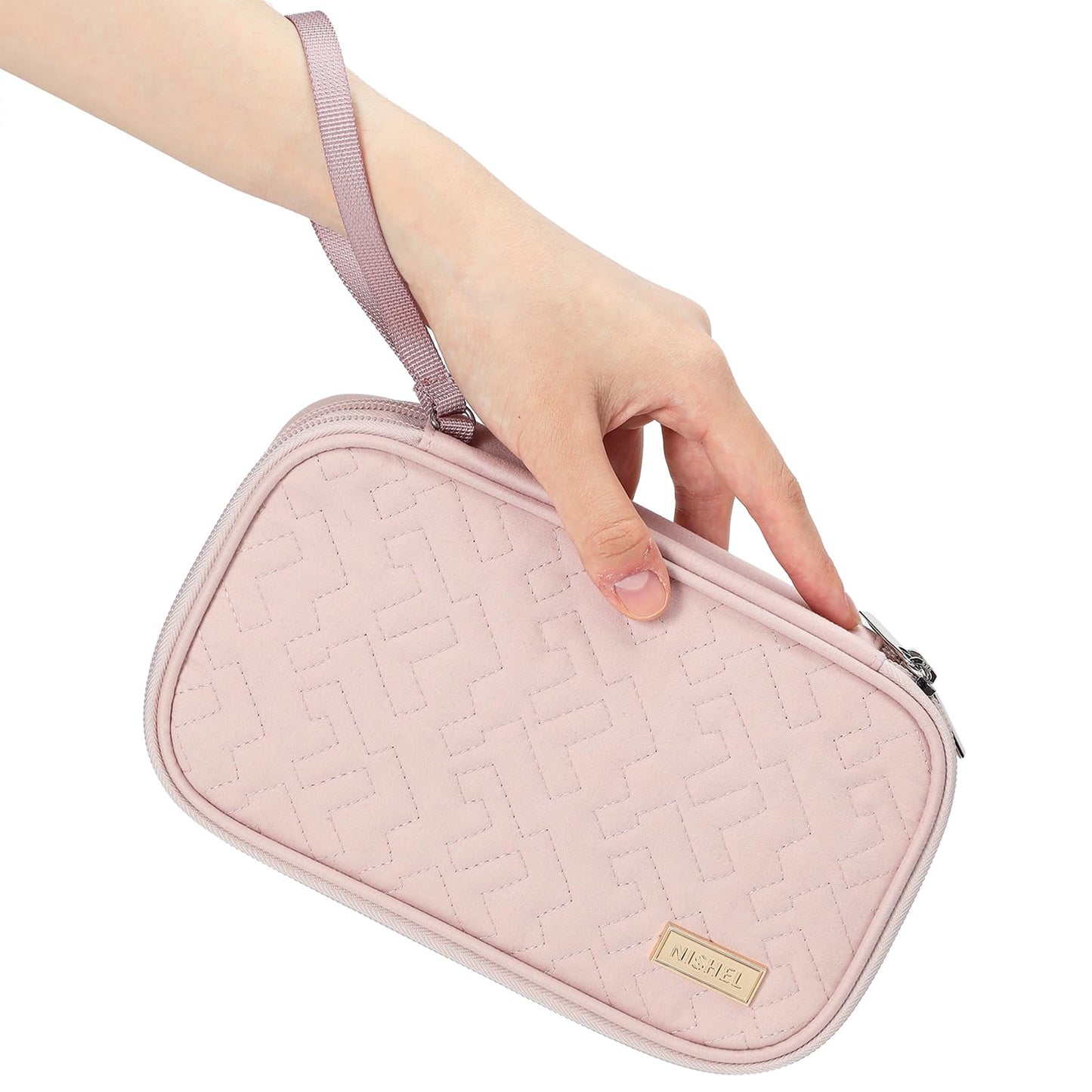 NISHEL Travel Cord Organizer Case, Double Layers Tech Electronic Bag, Essentials for Charger, Cable, Phone, Flash drive, Medium, Pink