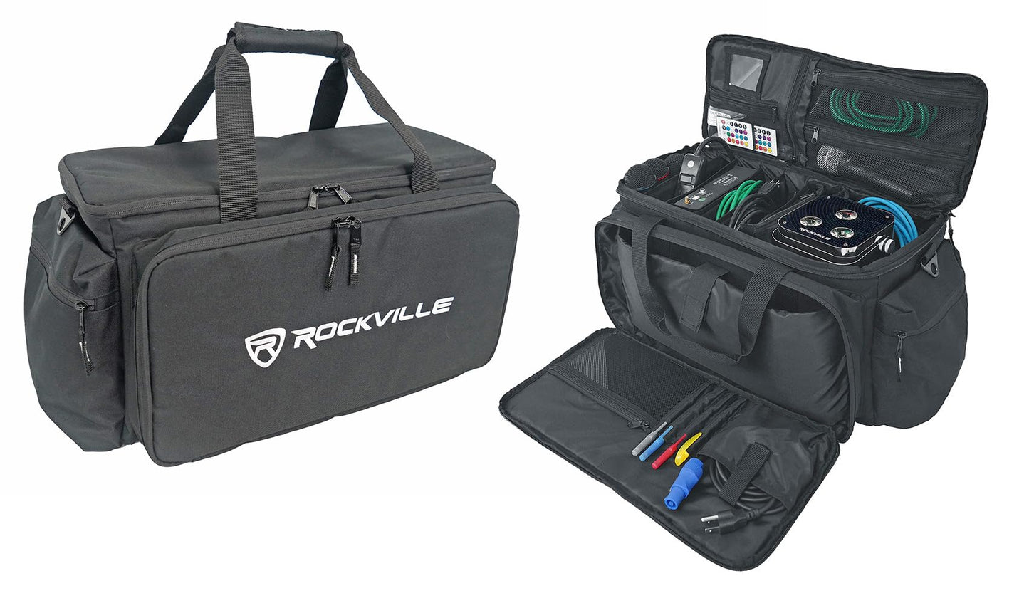 Rockville UT-BAG10 DJ Utility/Cable Bag, 10 Compartments, Padded Straps, Water-Resistant, Lockable Zippers, Perfect for DJs, Events, Gear & Cables