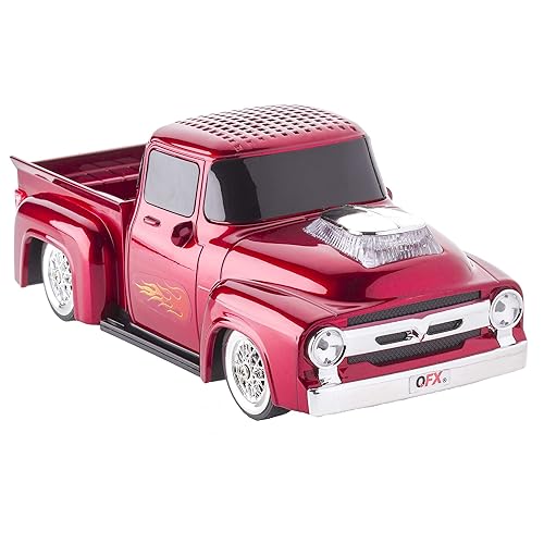 QFX Bluetooth 1956 Pickup Truck Replica Speaker, 3-inch Speakers, Hands Free Link, Built-in Microphone, FM Radio and LED Party Lights, Red - BT-1956