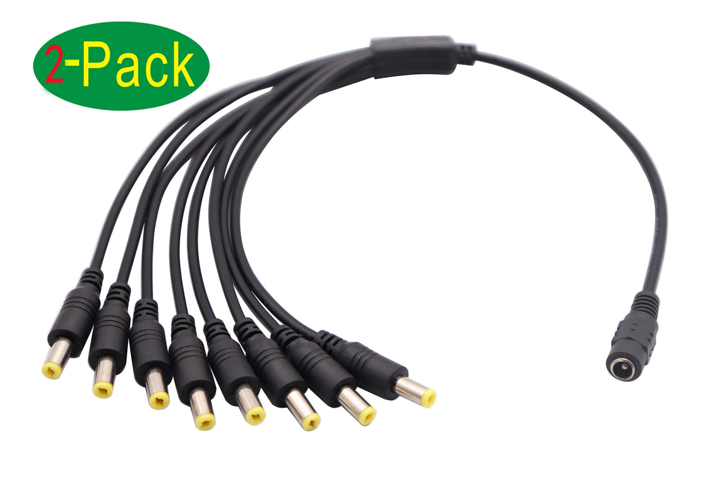 zdyCGTime 2Pack DC Power Female to Male Splitter Adapter Cable 1 Female to 8 Male 5.5mm x 2.1mm DC Power Supply Splitter Cord for Security CCTV