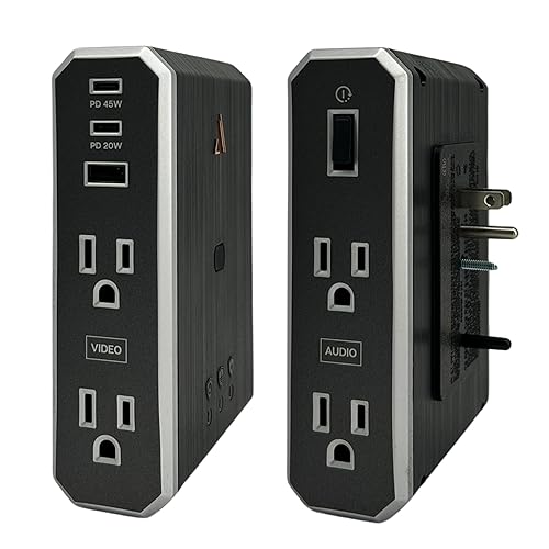 Austere VII Series, Wall Power 4 Outlet Surge Protector, 3500 Joules, Isolated EMI/RFI Filtering, 2 USB-C 45W & 20W Fast Chargers, 1 USB-A 2.4 amps