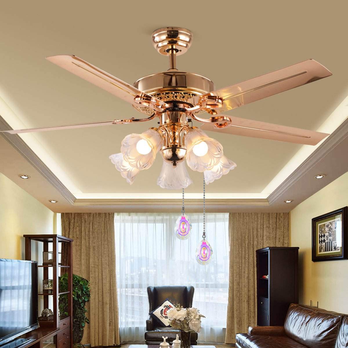 2 PCS Crystal AB Coating Ceiling Fan Pull Chain Extender Prisms Drop Gifts