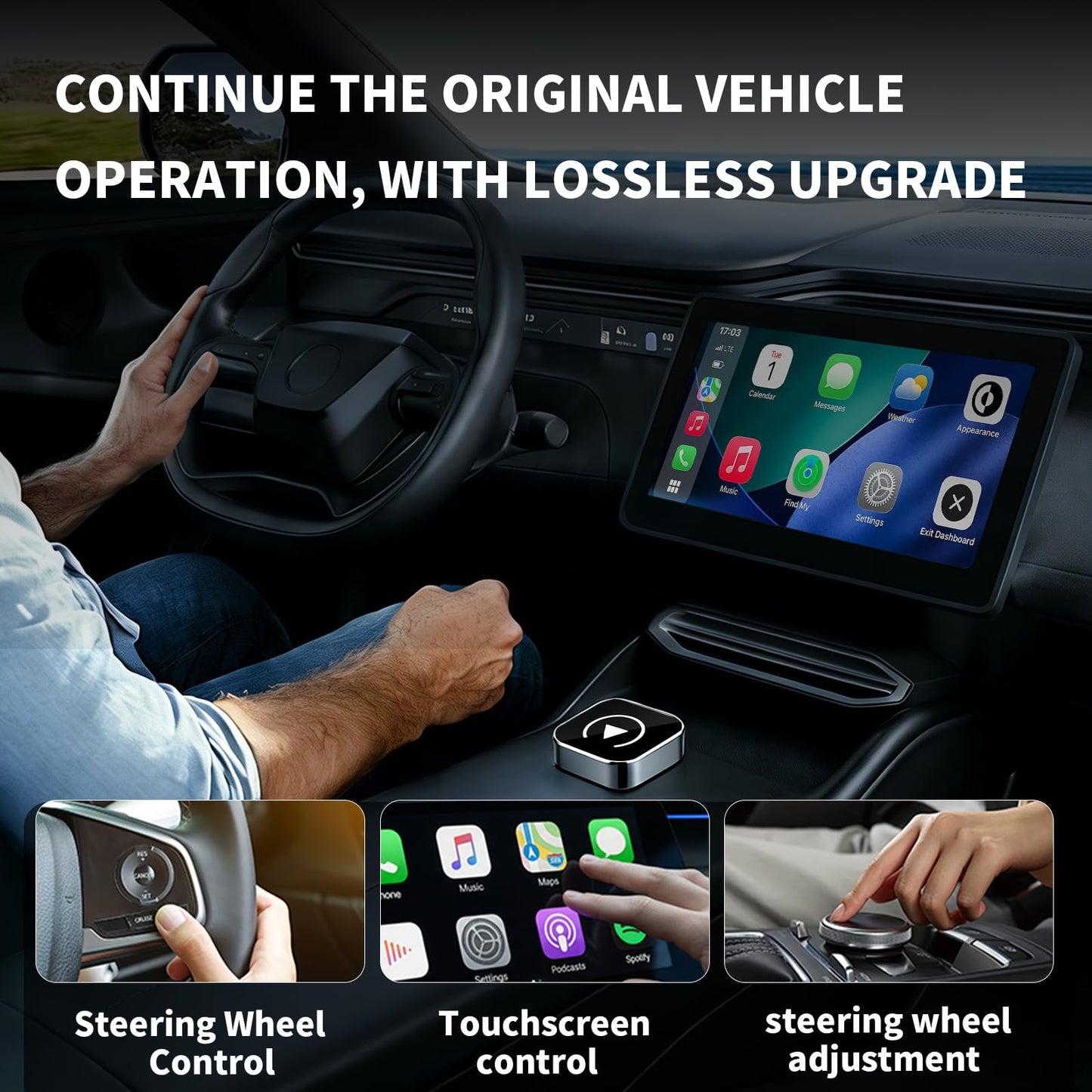 Promoterk Wireless CarPlay and Android Auto Adapter, Ultra-Compact Aluminum Design with Dual-Band Technology, USB-C/USB-A Compatible for Wired CarPlay