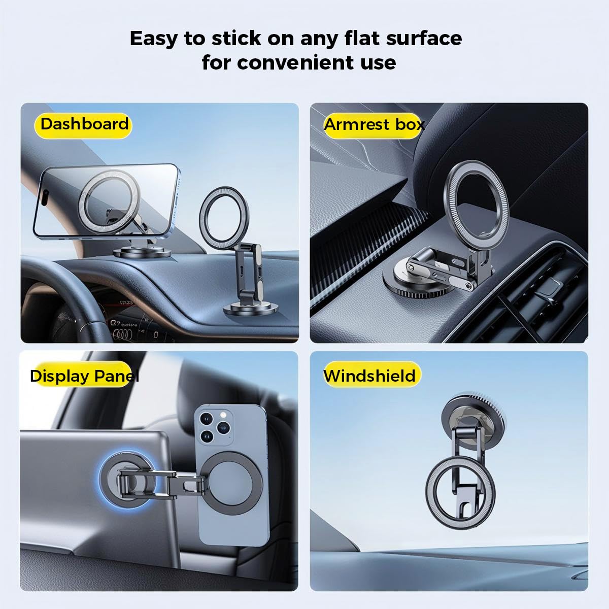 Micool Magnetic Car Phone Holder, Dashboard Mount with 360° Rotation & 720° Foldable Arm, Universal Strong Grip Tablet Stand for All Phones and Pad in