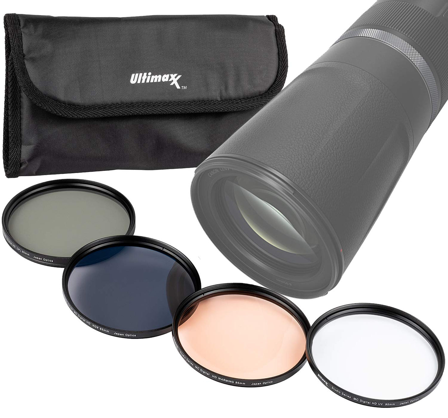 105MM Ultimaxx Professional Four Piece HD DigitalFilter Kit (UV, CPL, ND9, Warming Filters) for Camera Lens with 105MM Filter Thread and Protective