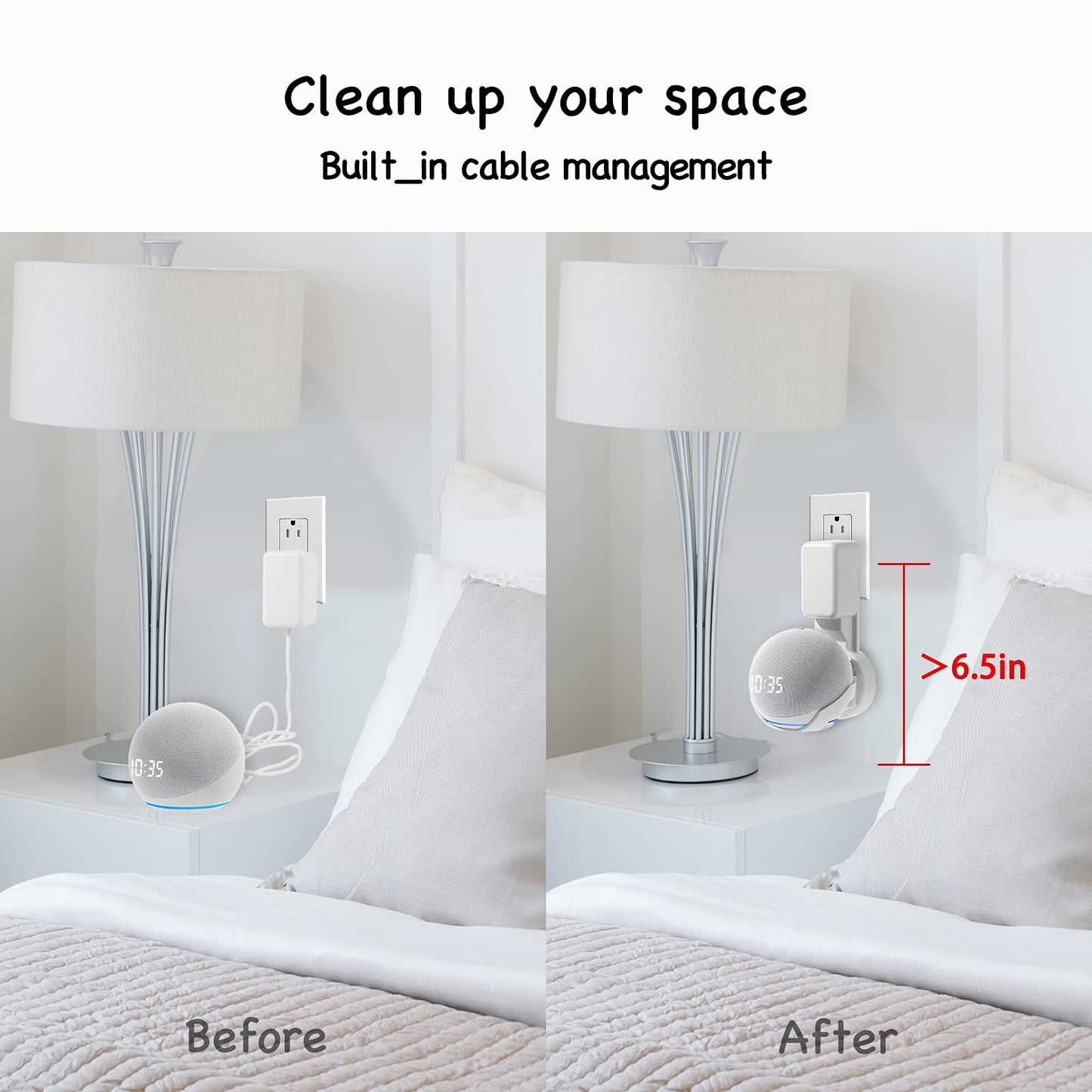 ZUOLACO Wall Mount Holder for Dot 4th/5th Generation, Outlet Hanger for Dot 4th/5th Gen, Smart Speaker Stand, Space-Saving Accessories, Built-in Cable