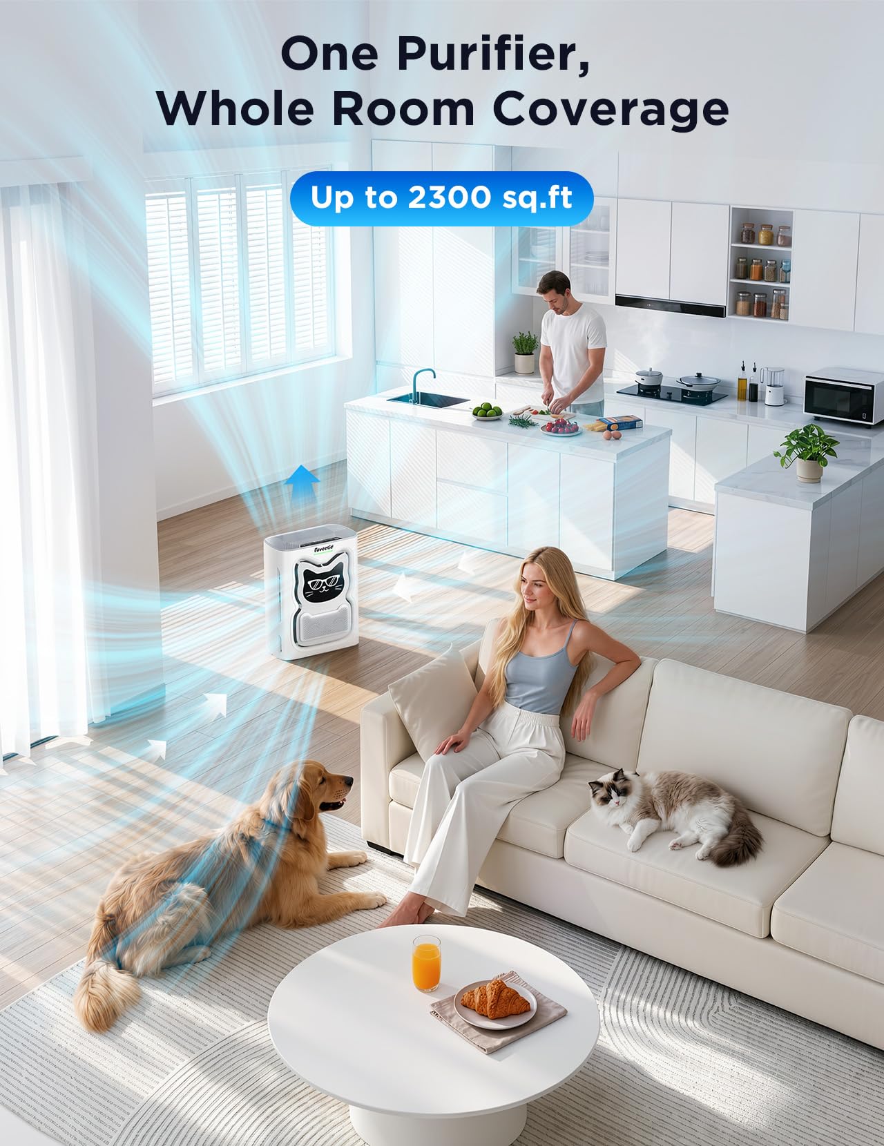 Faveetie Pet Air Purifier for Large Room, 2300 sq ft