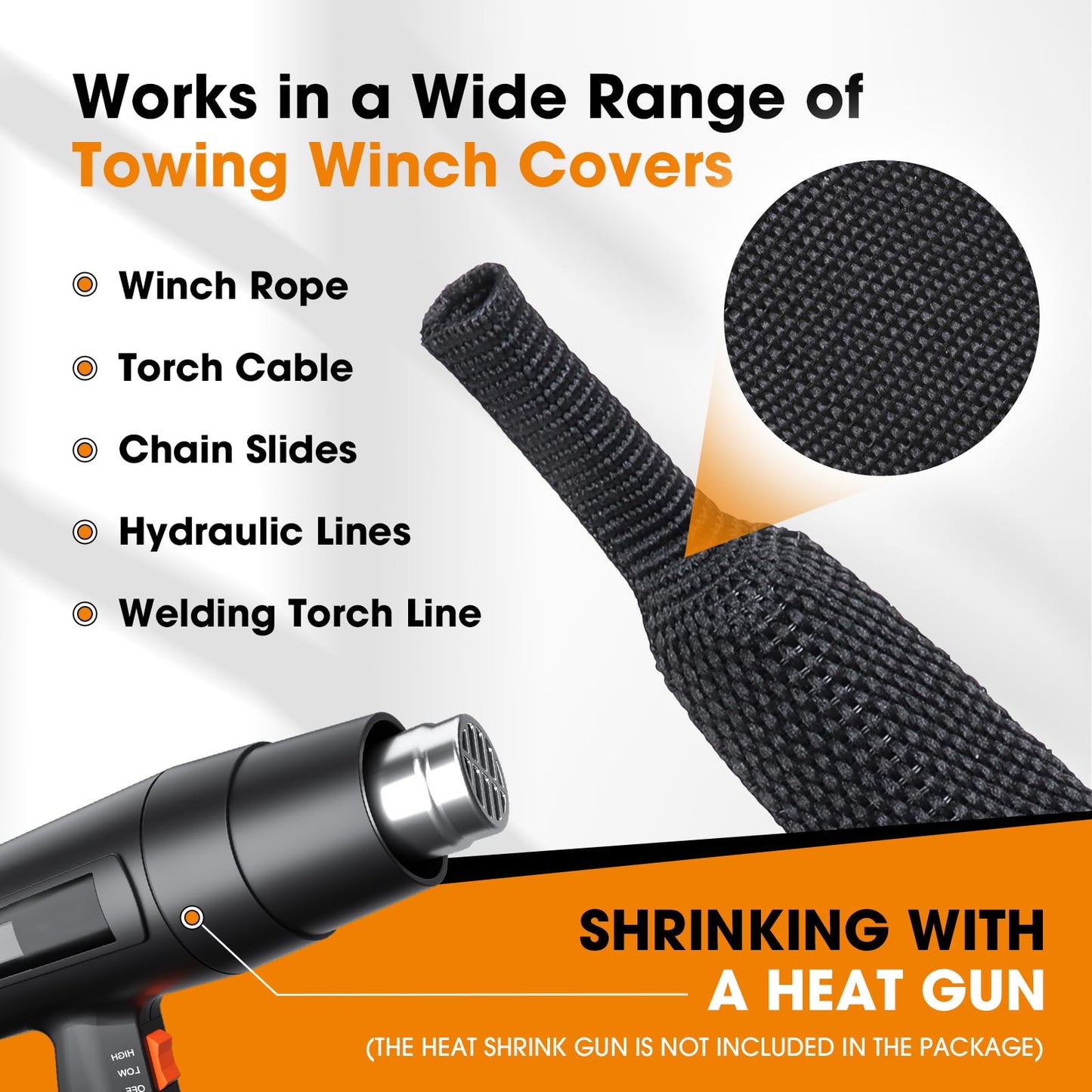 SUNNAREPOON Heat Shrink Rope Protector Sleeve, Prevent Overheating and Slipping Winch Rope Protective Sleeve for Trolling Motor Cable Sleeve (2-1/4''