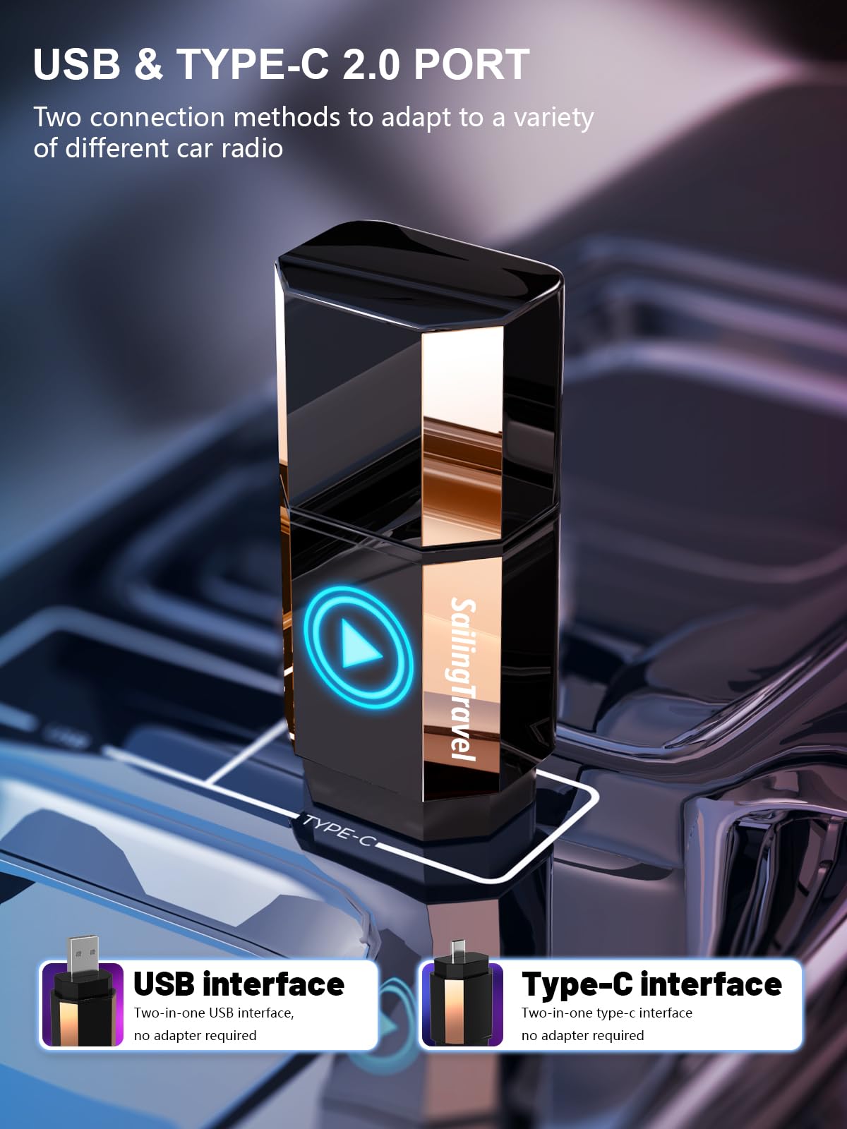 Lipstick Series (Built-in Magnet) Wireless Carplay/Android Auto Adapter for iPhone&Android Phone,Convert Wired to Wireless Dongle Adapter, Mini Size