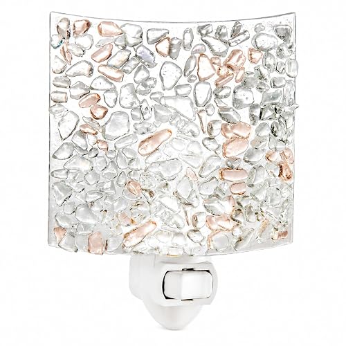 J Devlin Glass Art Clear Fused Glass Night Light, Decorative Plug in Nightlight for Bathroom, Bedroom, Hallway and Nursery, Handcrafted Home Decor