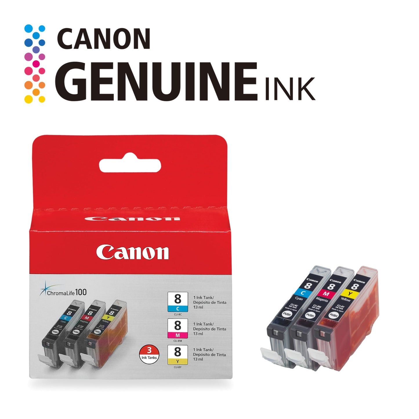 Canon CLI-8 Genuine Three Color Ink Tank, Compatible with iP4300, iP3500, iP3300, MP970, MP960, MP950, MP800R, MP830, MP810, MP800, MP500, MX850