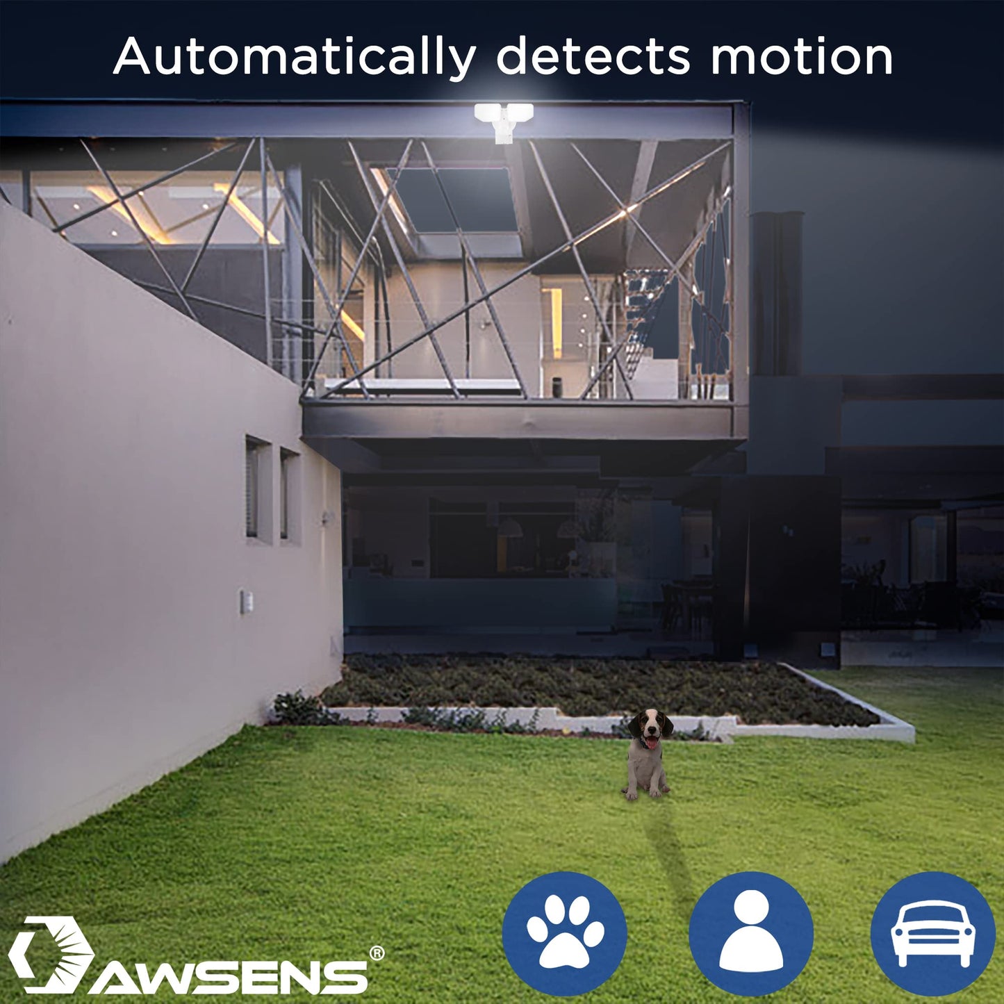 AWSENS 30W LED Motion Sensor Security Light Outdoor, 180 Degree, 2600 LM, 5100 K, ETL Water Resistant, 2 Head Adjustable Motion Sensor Outdoor
