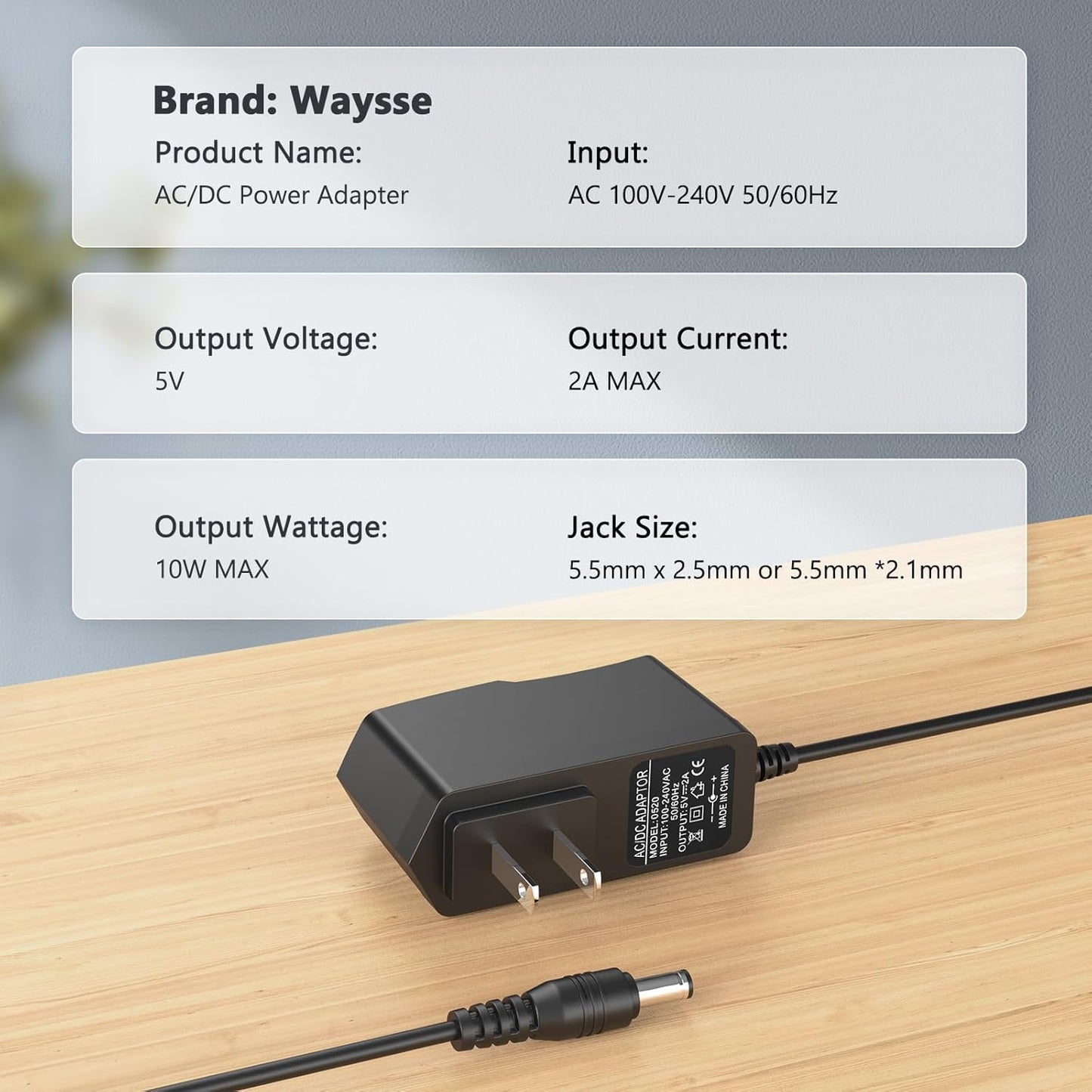 Waysse 5V 2A Power Adapter, 5V 2A Power Supply Adapter, AC Adapter 100V-240V AC Power Adapter Wall Charger for TV Box, Camera, Speaker,Router & More…