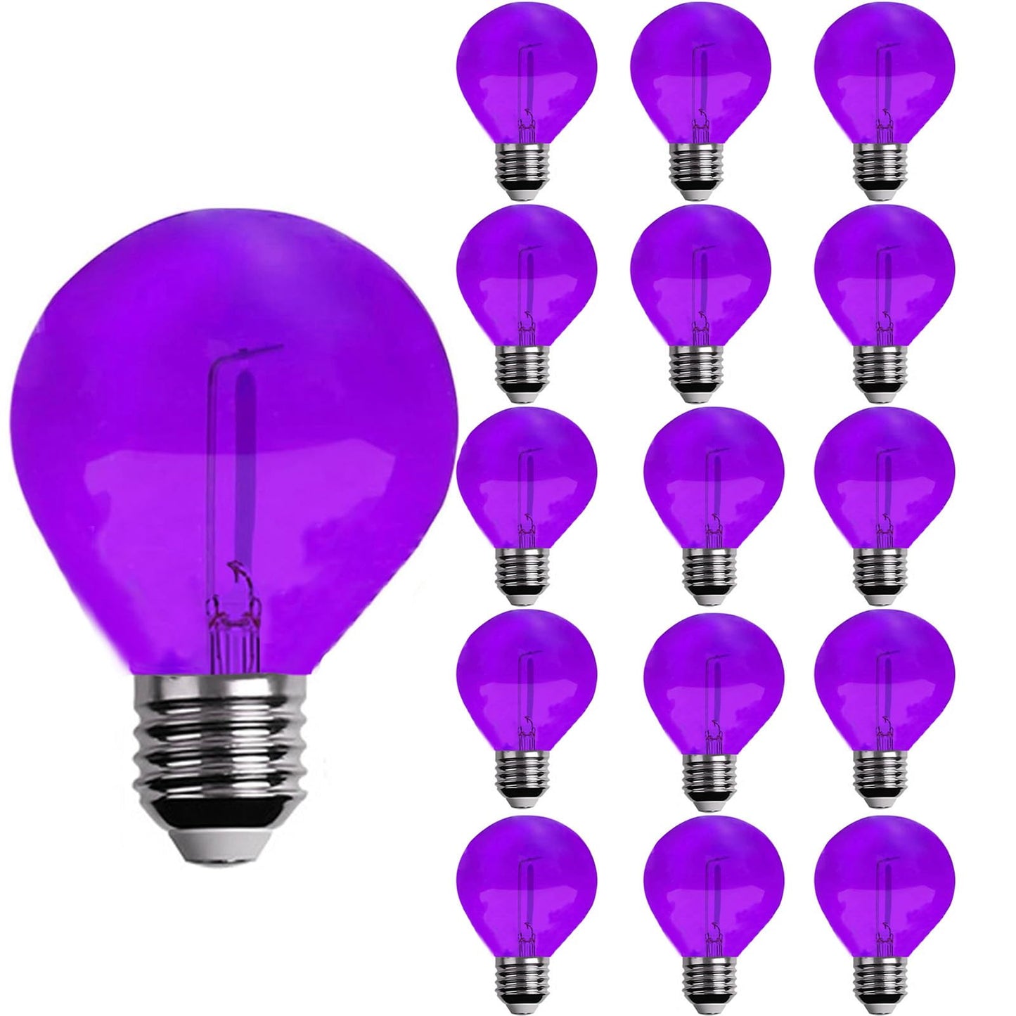 G40 Light Bulbs Replacement Purple 1W Shatterproof Plastic LED Globe Bulbs G40 LED String Lights Replacement Bulb E12/C7 Candelabra Base for Indoor