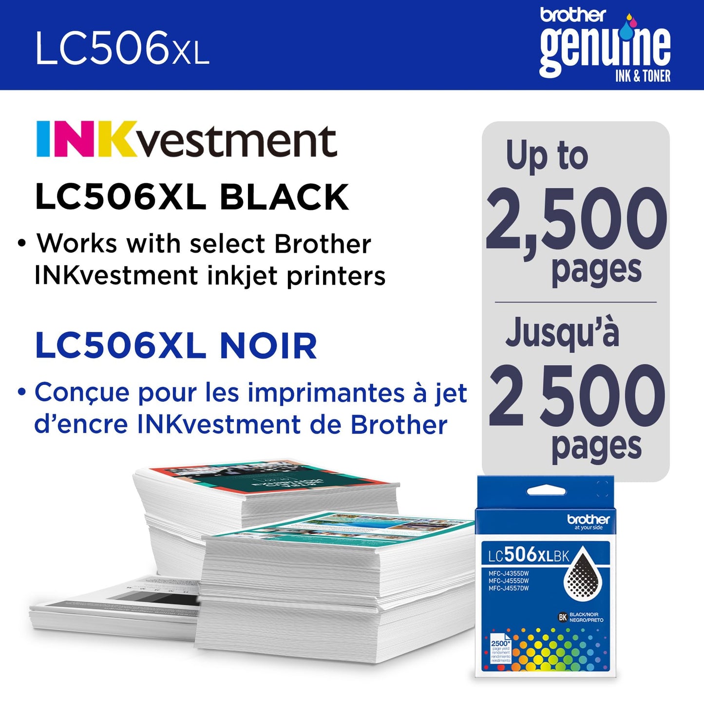 Brother Genuine LC506XLBK High Yield Black Ink Cartridge (for use INKvestment 4355, 4555, and 4557 Printers)