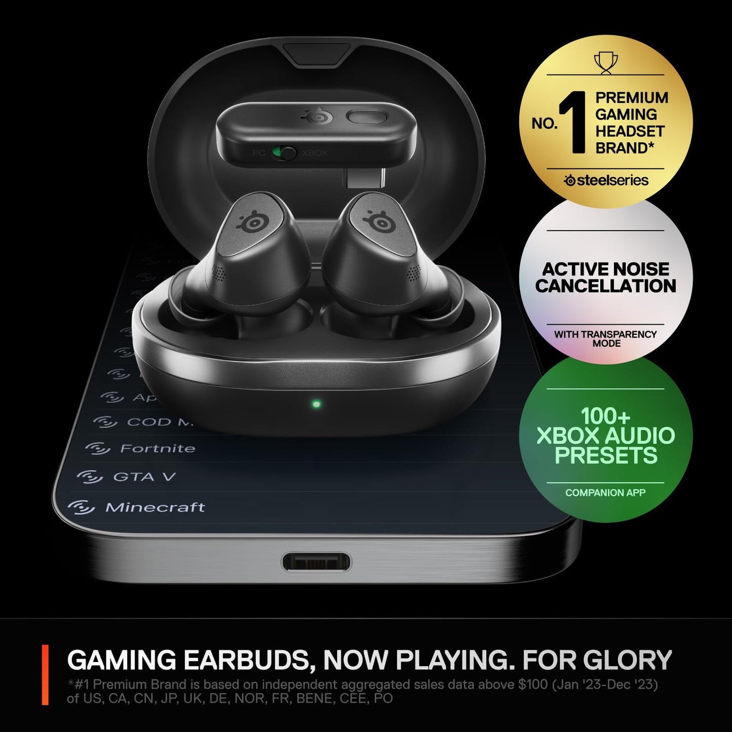 SteelSeries Arctis GameBuds for Xbox/PC/PS5/Switch/Mobile - Quick-Switch 2.4GHz+Bluetooth 5.3 - Active Noise Cancelling - Mobile App - Water Resistant