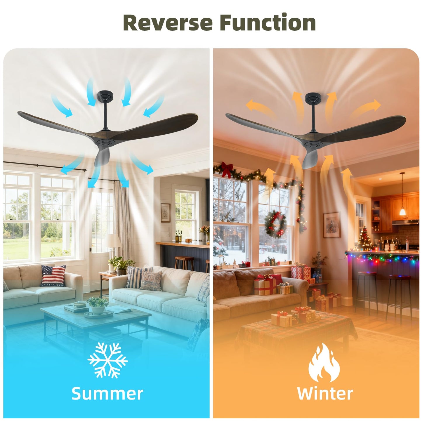Homlit Outdoor Ceiling Fan Without Light, 60 Inch Smart Ceiling Fan with Remote & Voice Control for Compatible with Alexa/Google, 3-Blade Wood Fan