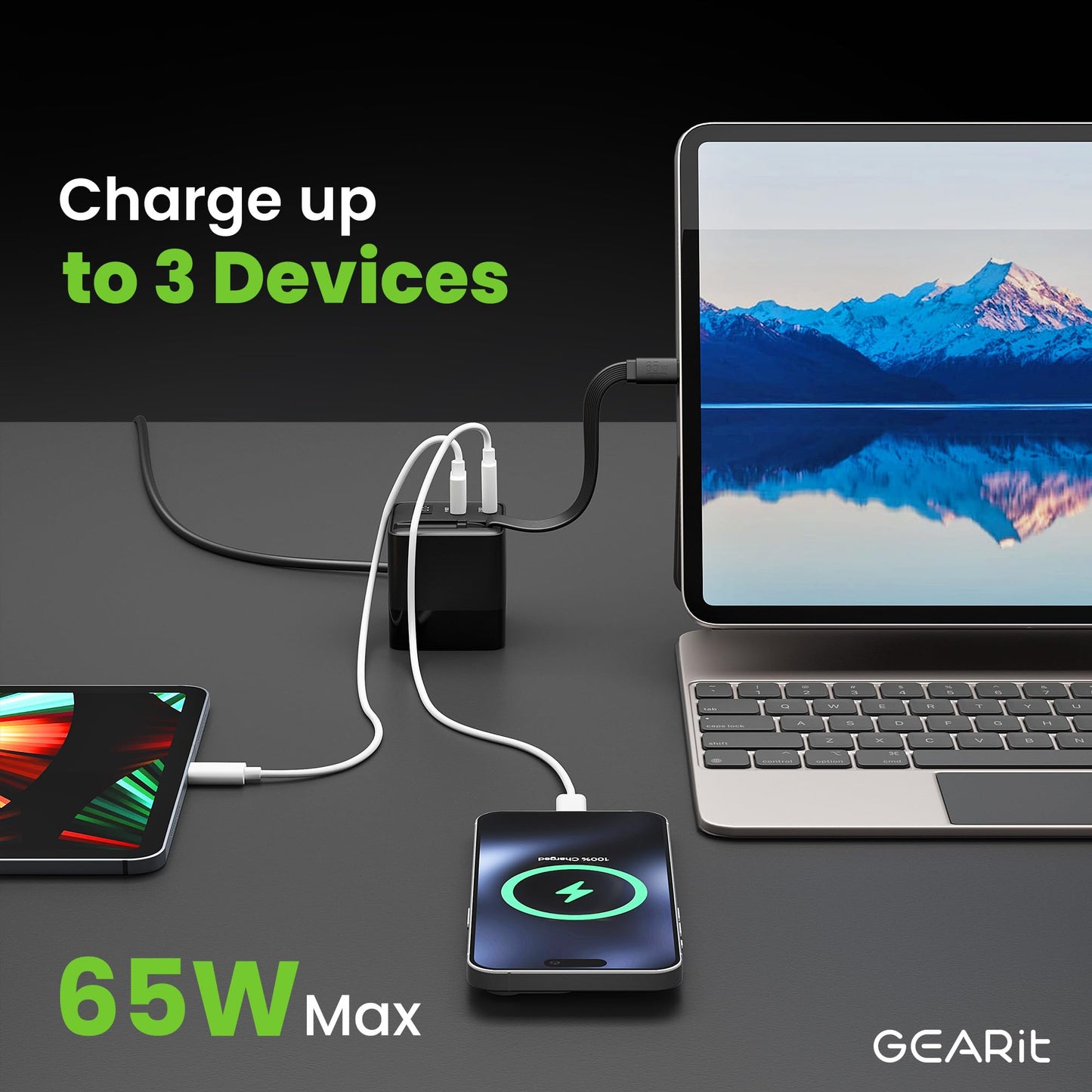 GEARit Laptop Charger for MacBook Pro 65W Fast Charge Block with Cable, Display Screen, Compatible with iPhone 17/16/15 Series, Galaxy S25/S24