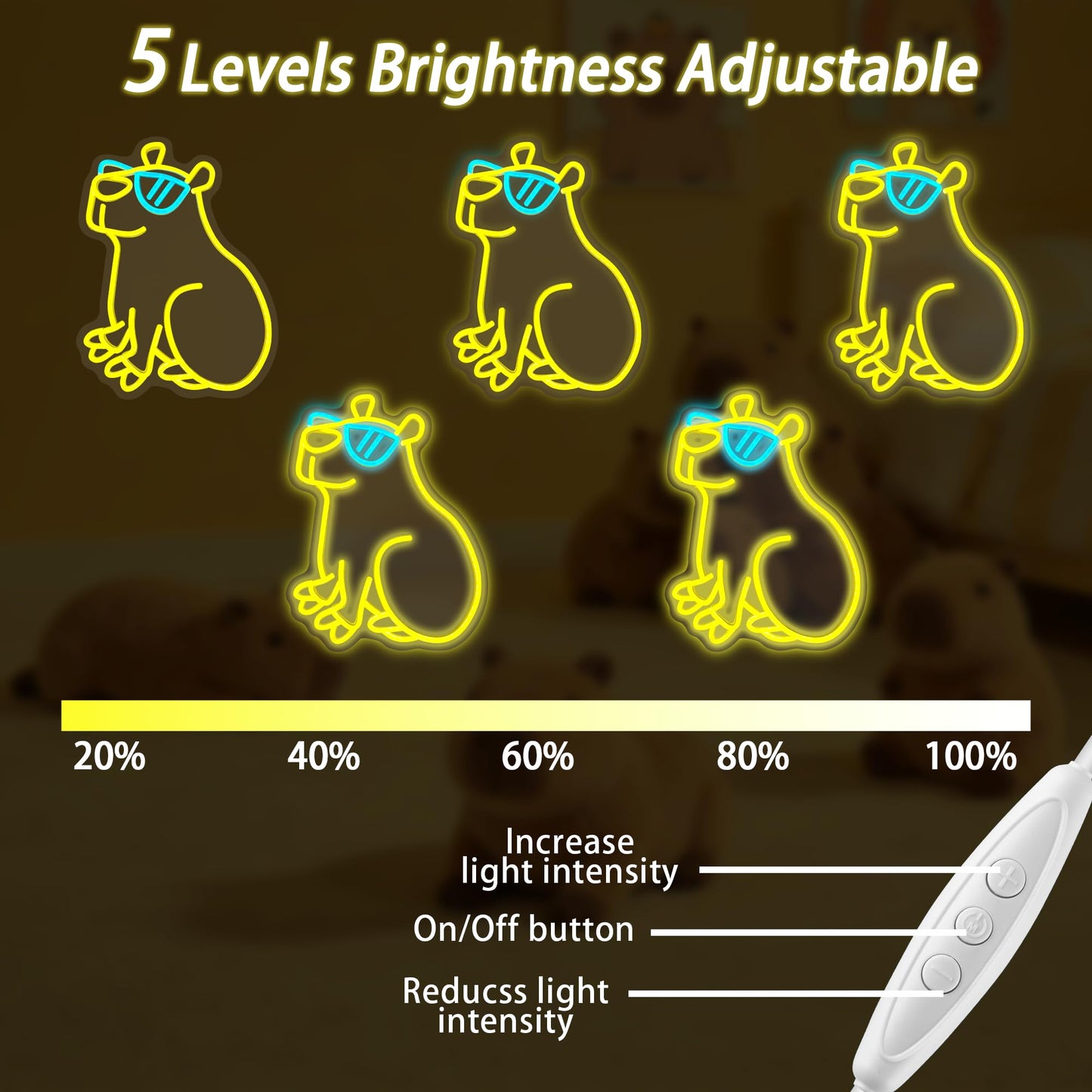 Capybara Neon Sign, Cute Dimmable Led Neon Night Lights Up Animal Capybara Decor for Bedroom Living Room Man Cave Home Bar Wall Decoration, Birthday