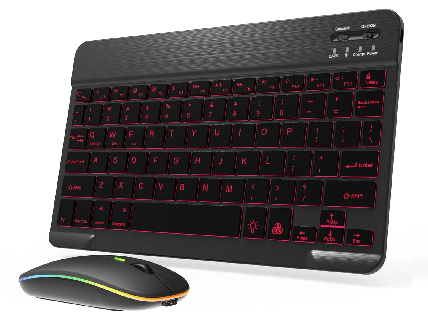 Backlit Bluetooth Keyboard and Mouse Combo for iPad Air Pro Mini Tablet iPhone Android Samsung Smartphone Cell Phone Rechargeable Ultra Slim Compact