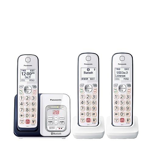 Panasonic 3 Handset Expandable Cordless Phone System with Link2Cell Bluetooth, Voice Assistant, Answering Machine and Call Blocking - KX-TGD863A