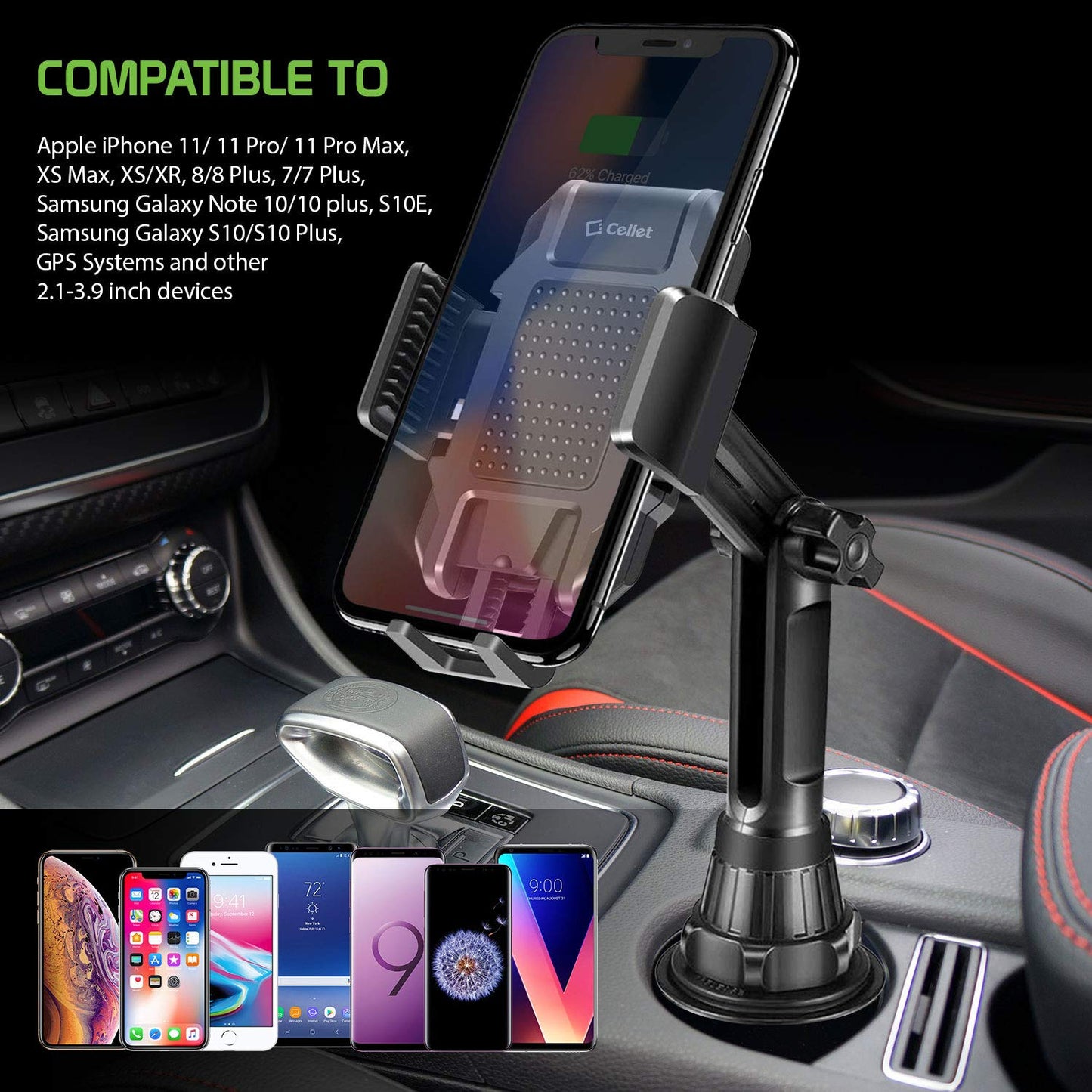 Cup Holder Phone Mount, Cup Holder Phone Holder for Car Phone Cradle Compatible for iPhones and Android Smartphones (Tesla Model 3 Y)