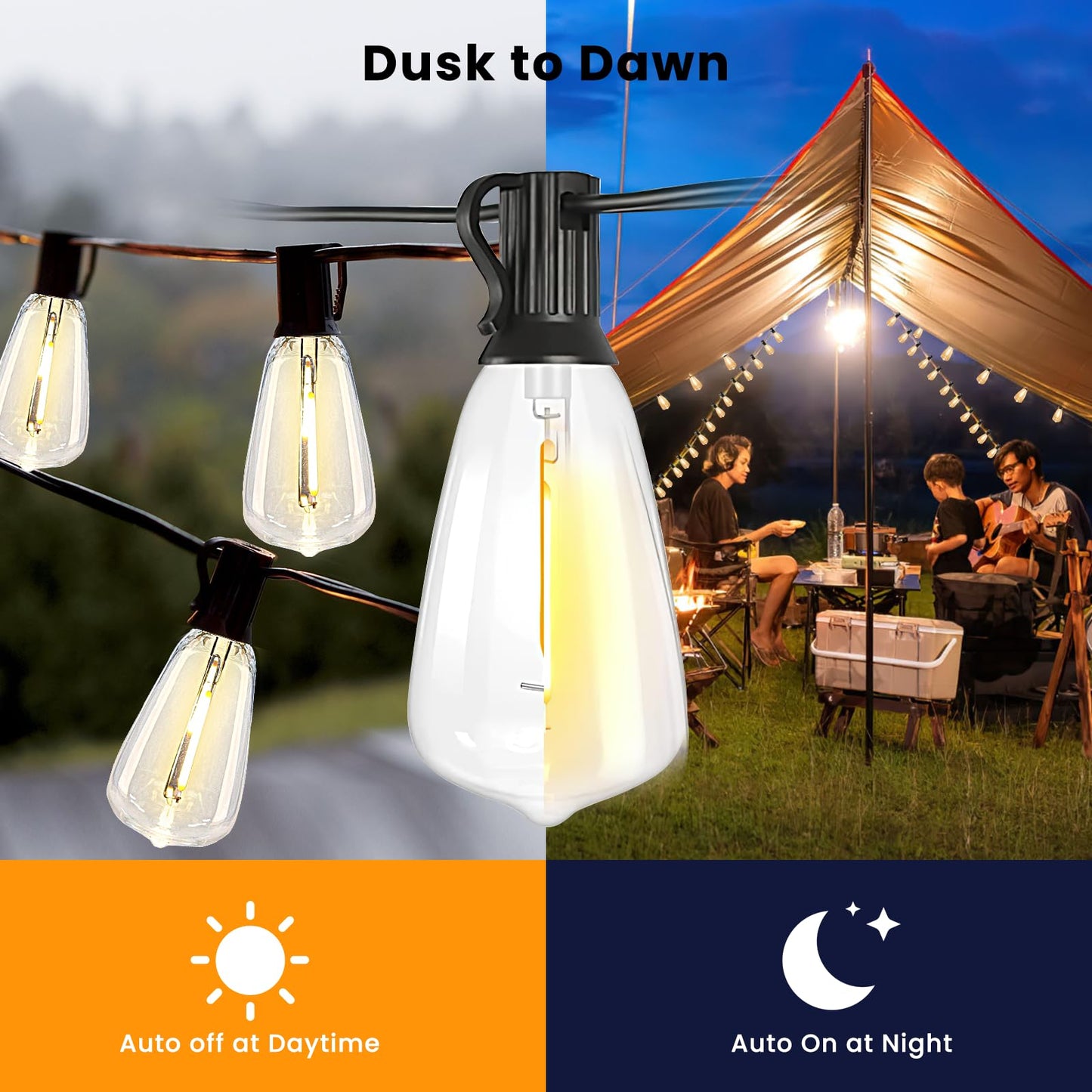 Bdrofn 100FT Solar String Lights Outdoor Waterproof, Solar Patio Lights with Remote Control & 30+2 Dimmable ST38 Edison Bulbs Shatterproof,Solar