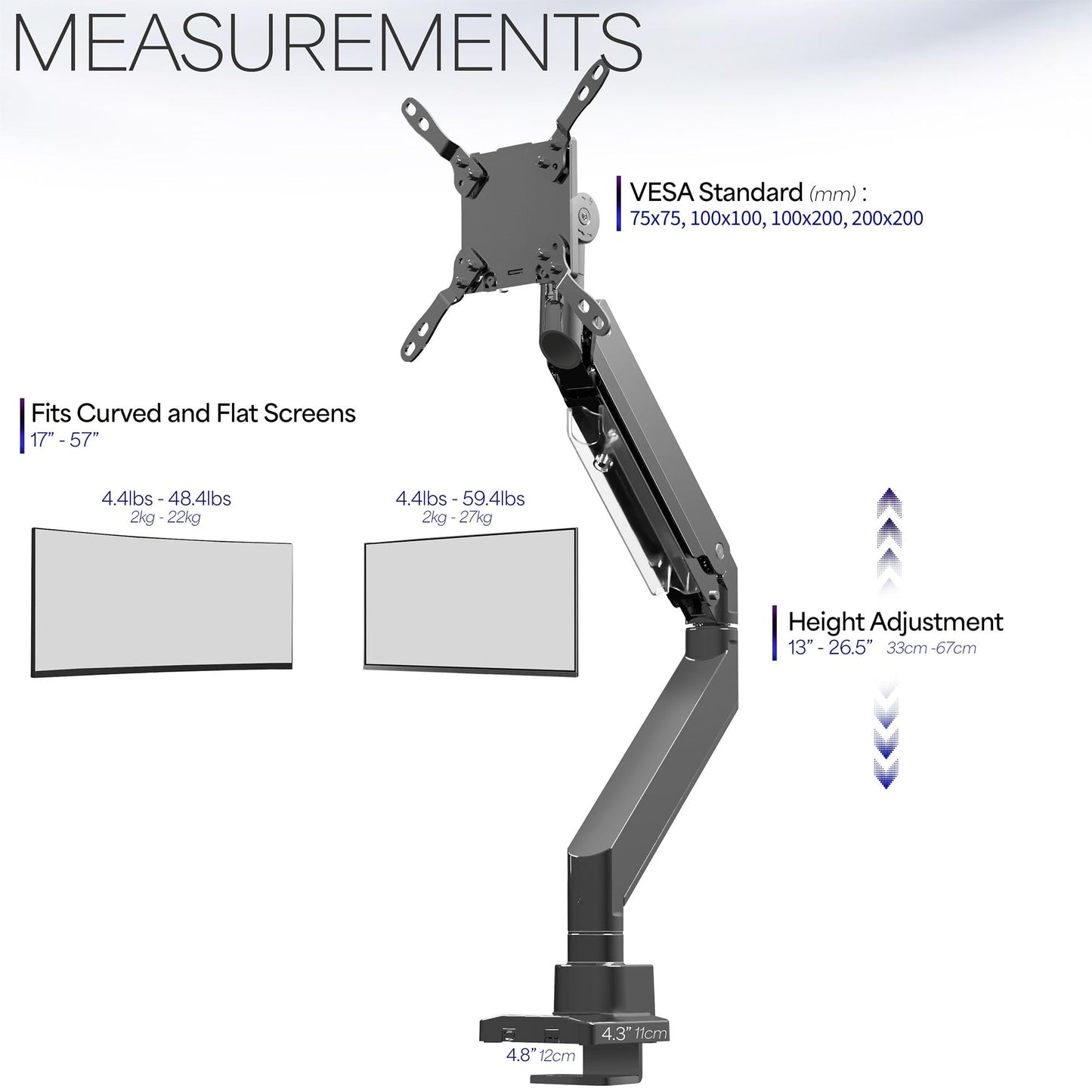 VIVO Heavy Duty Ultrawide Monitor Arm for 57 inch Screens up to 59.4 lbs, Desk Mount TV and Monitor Stand Designed for Samsung Odyssey Ark, Neo G9