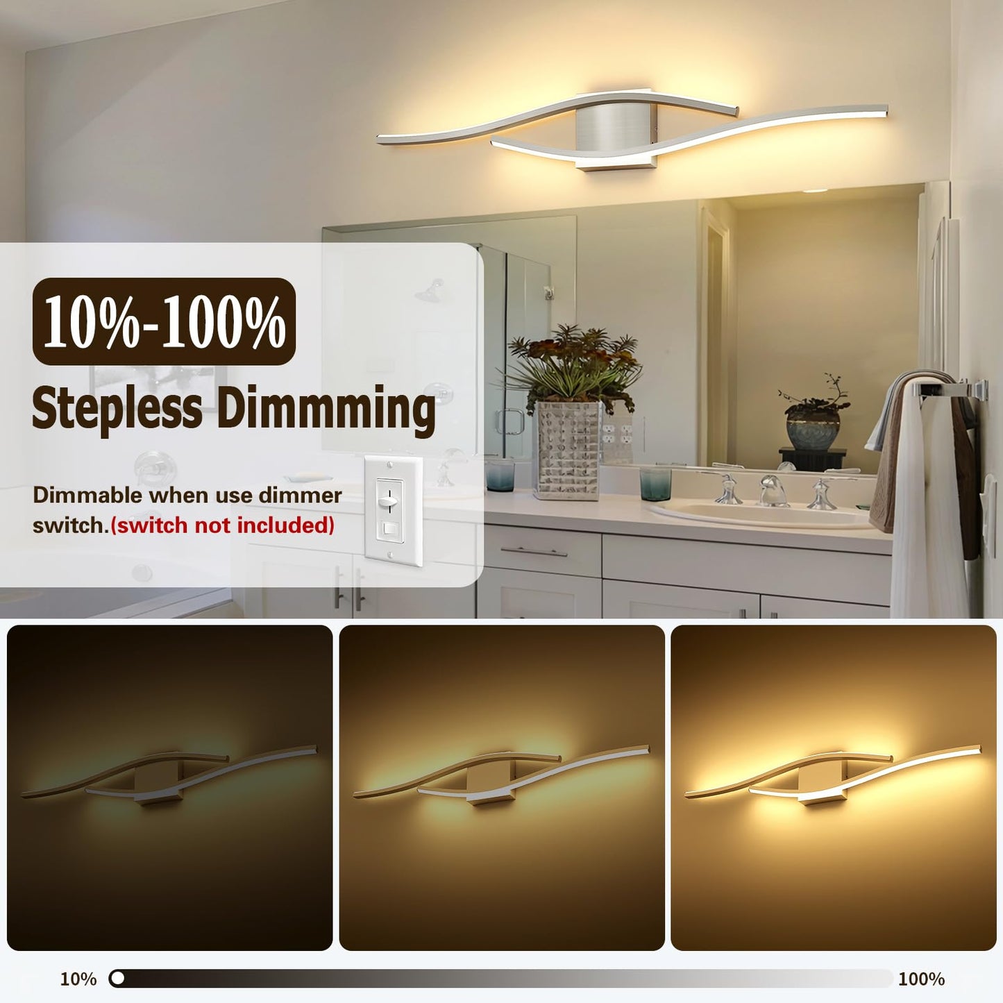 Joossnwell Brushed Nickel Vanity Lights for Bathroom Lighting Fixtures Over Mirror Dimmable 5CCT Modern Vanity Lighting Fixture Led Bath Wall Light