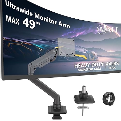 WALI Single Monitor Desk Mount, Heavy Duty Monitor Arm for Ultrawide Screen up to 49 inch, 44 lbs with USB. Fully Adjustable, Mounting Holes 75