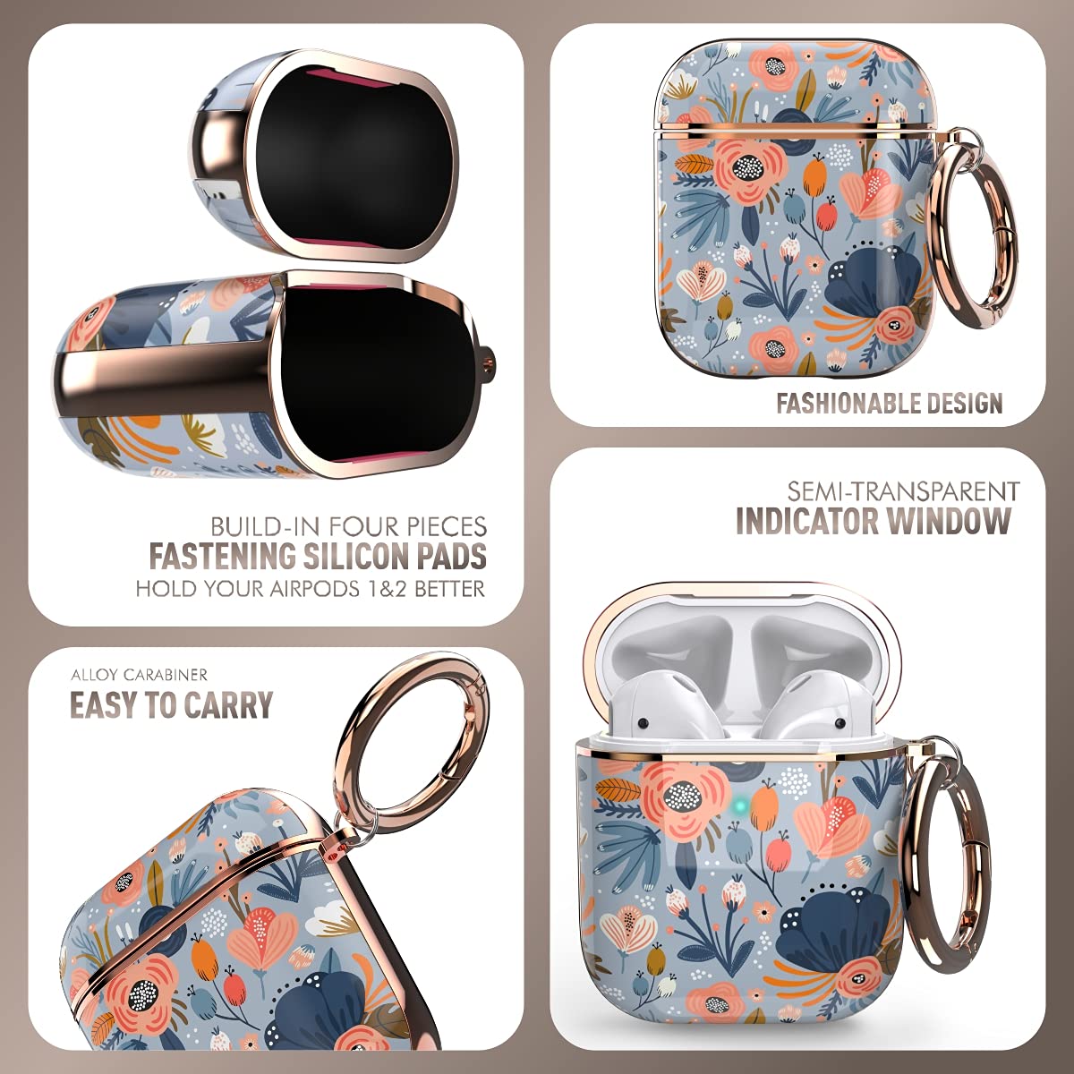 wenew for AirPod Case, Flower AirPods Hard Case Cover with Keychain for Women Men, AirPod 1st & 2nd Generation case (Blue)