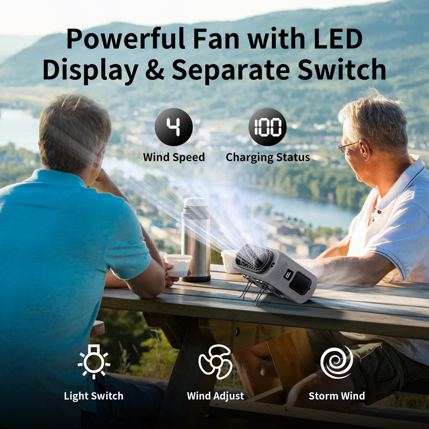 Socool 14500mAh Portable Waist Fan Clip On Wearable Belt Shirt Fan 5 Speeds with Dual Air Outlet & Flashlight Personal Hanging Neck Fans Battery
