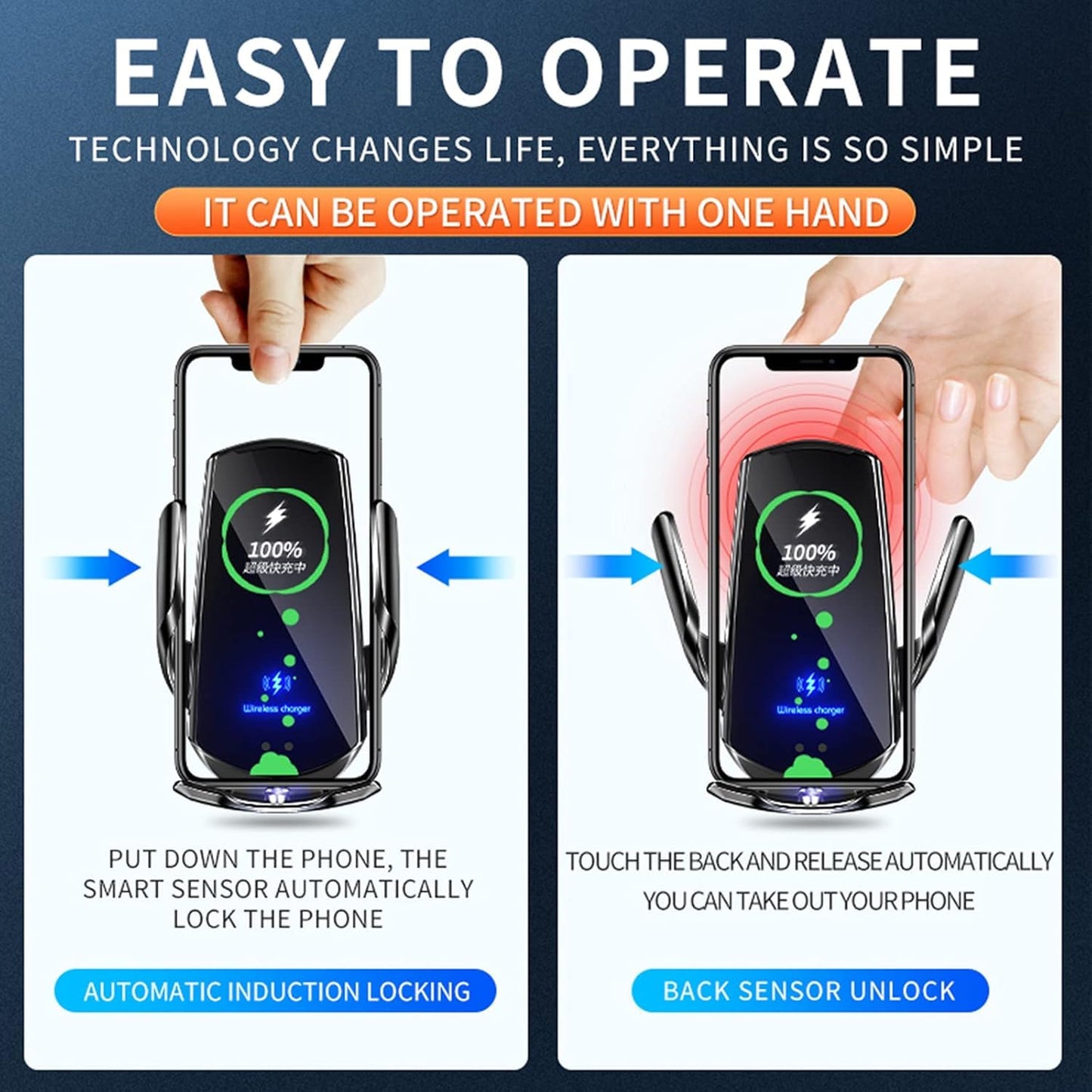 Wireless Car Charger Mount Automotive Electric Induction 15W Wireless Charger Car Auto Clamping Car Phone Holder Mount Wireless Charging Mount Vent