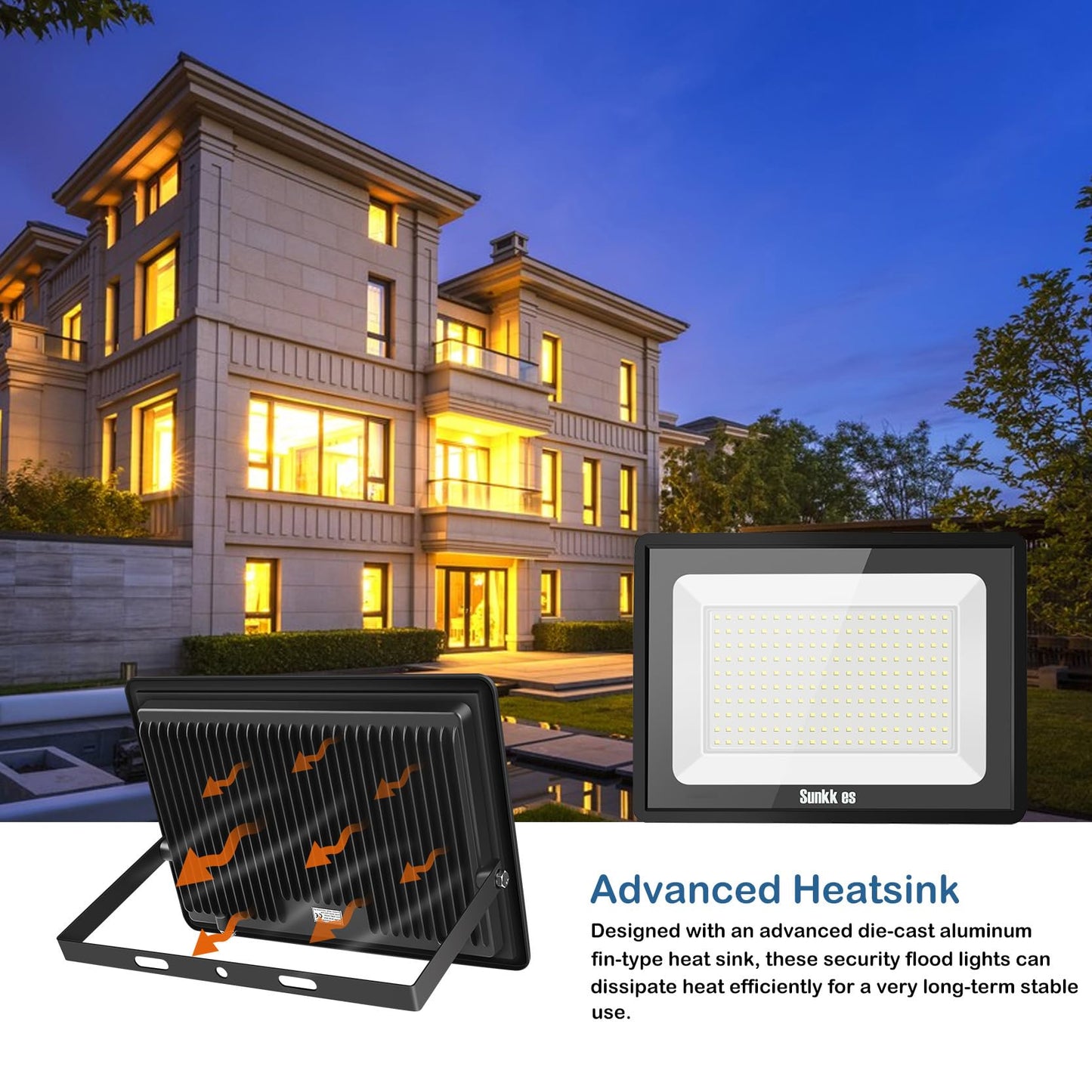 Sunkkes 3 Pack 300W LED Flood Light Outdoor, IP66 Waterproof with Plug, 6000K Daylight White Security Lights Outside Lamp, Exterior Floodlights