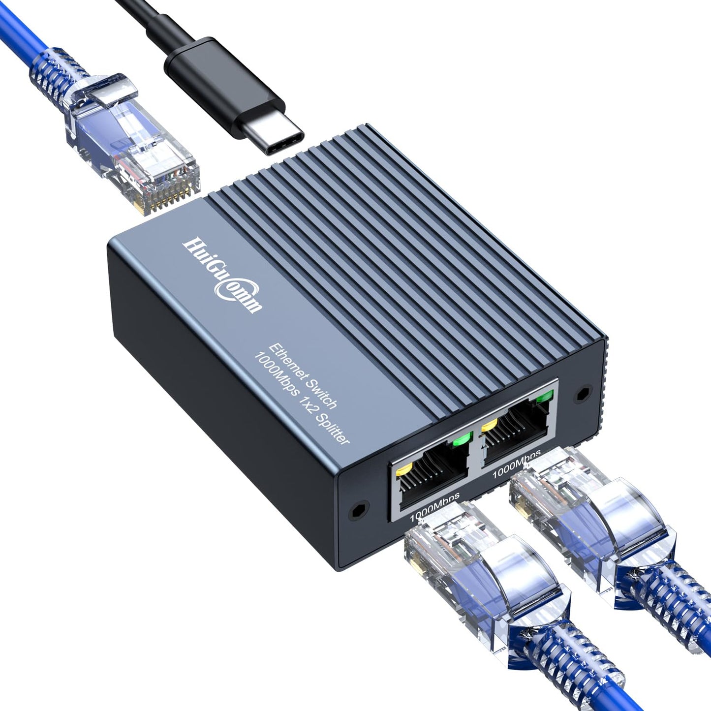 Gigabit Ethernet Splitter 1 to 2,1000Mbps High Speed Internet,RJ45,LAN,Cable,Cat5/6/7/8,Port Splitter 1 in 2 Out,Ethernet Network LAN Switch 2 Port