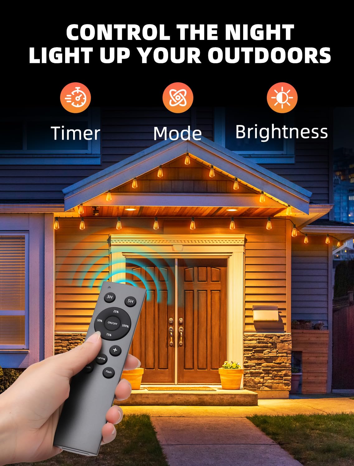 VOZUJI Outdoor Patio String Lights: 100Ft 30M Outside Waterproof Light - Remote Dimmable ST38 Shatterproof Bulb Connectable Hanging Outdoor Electric