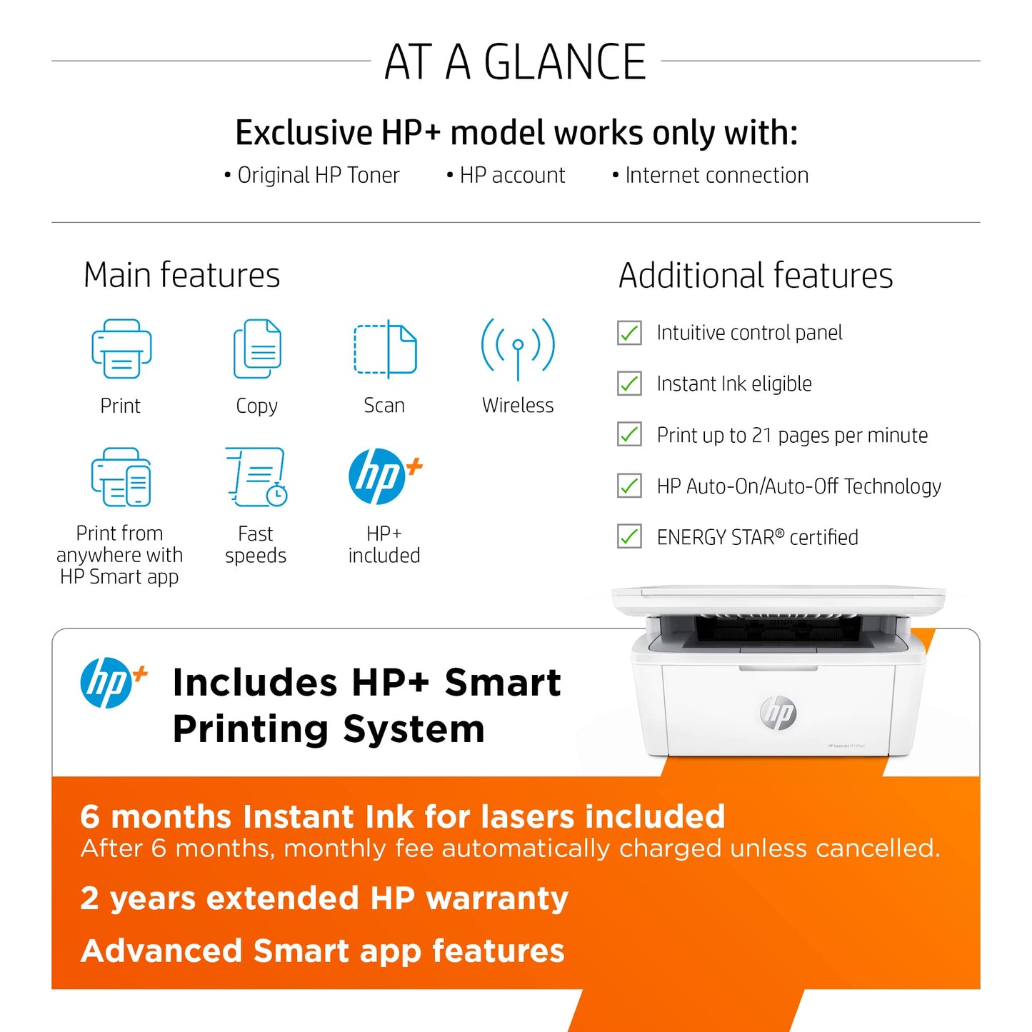 1. HP LaserJet MFP M140we All-in-One Wireless Black & White Printer with HP+ and bonus 6 months Instant Ink (7MD72E)