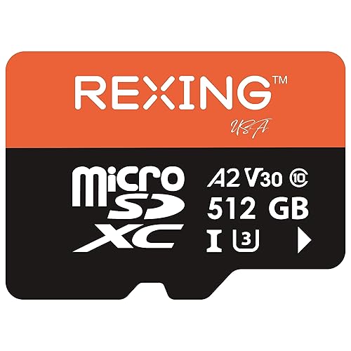 RexingUSA 512GB MicroSD Card - 512GB Memory Card for Dash cam, Class 10, A2, V30, U3, 4K Video Recording, UHS-3, High-Speed Card