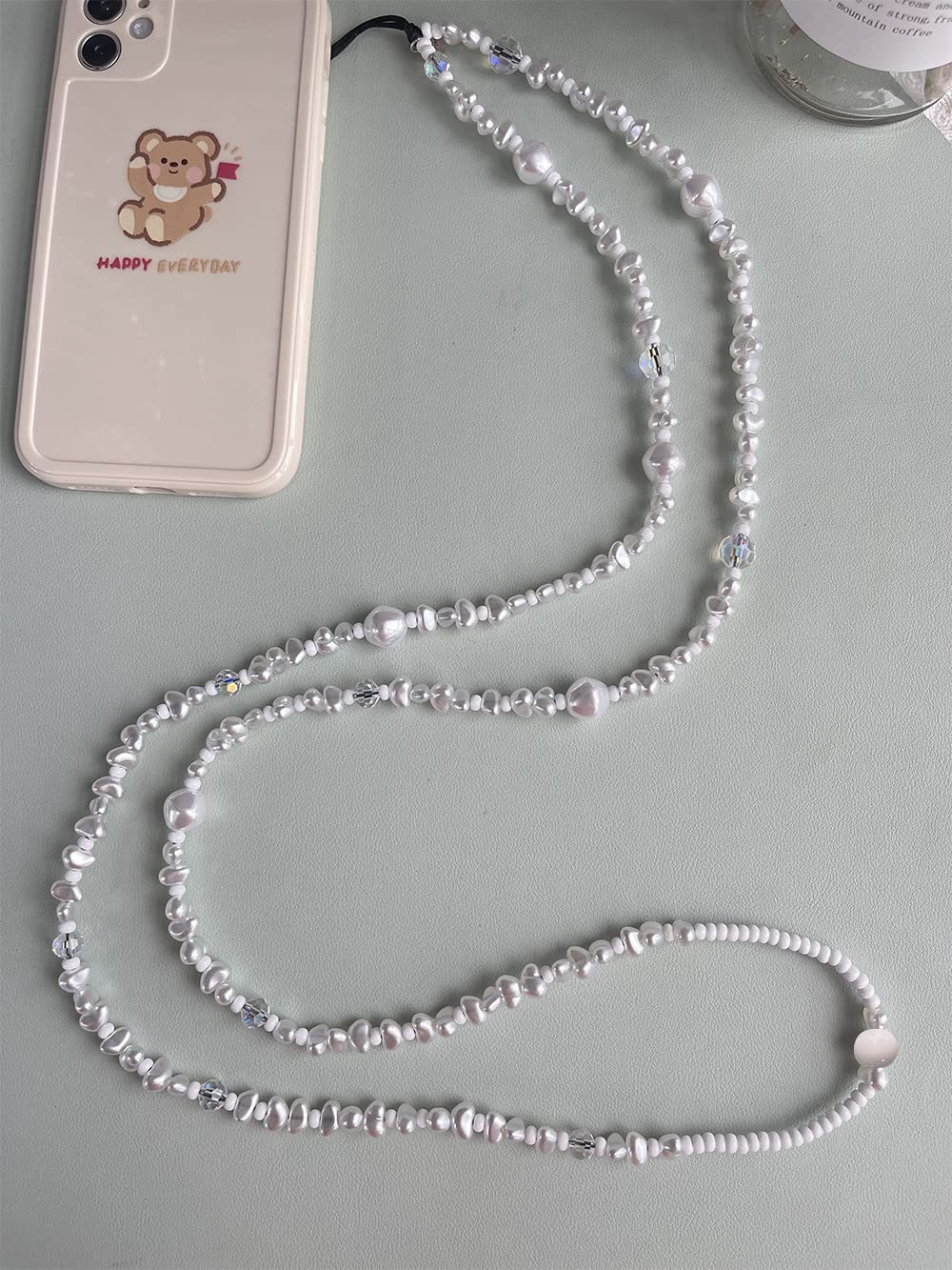 Staqlo Pearl Beaded Phone Lanyard Crystal Beads 47in Crossbody Digital Camera Strap Chain Anti-Lost Neck Phone Chain String for iPhone 17 Pro Max 16