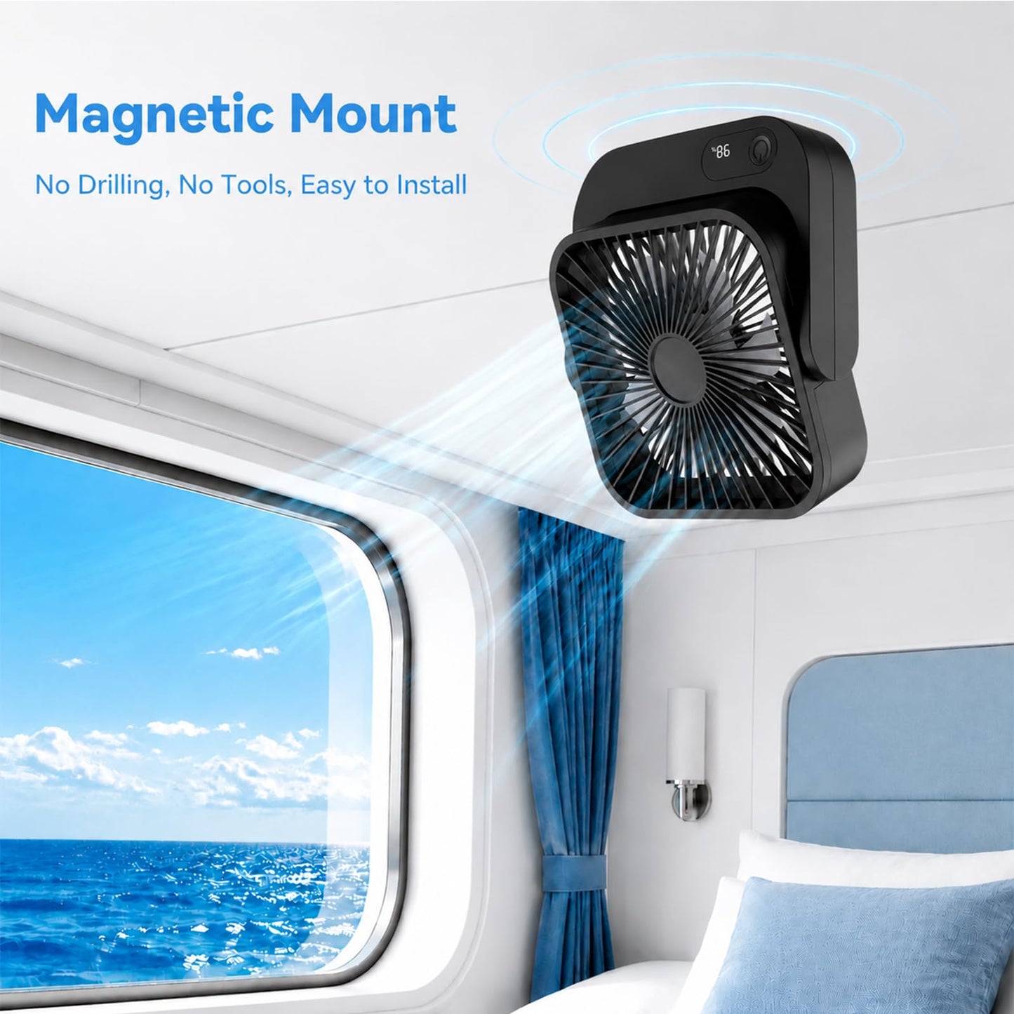 Vochigh Cruise Ship Portable Magnetic-Fan: 5000mAh Rechargeable Fan